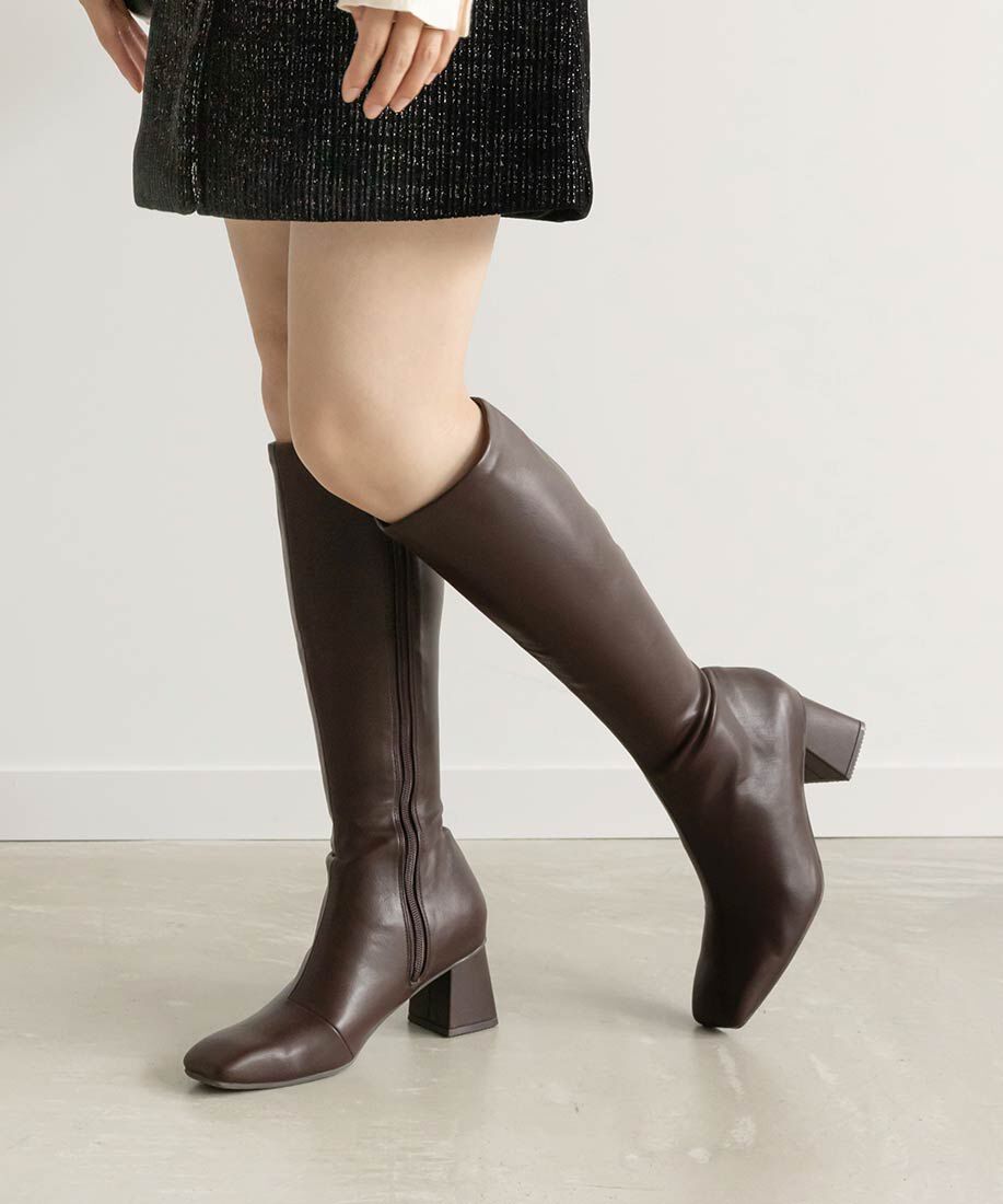  「晴雨兼用ソフトストレッチ WARM スクエアトゥロングブーツ」|ロングブーツ|