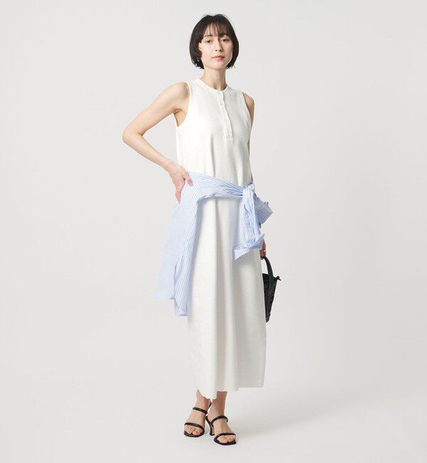 UNITED ARROWS「＜SACRA＞ヘンリーネック ノースリーブ ワンピース」|ワンピース|WHITE