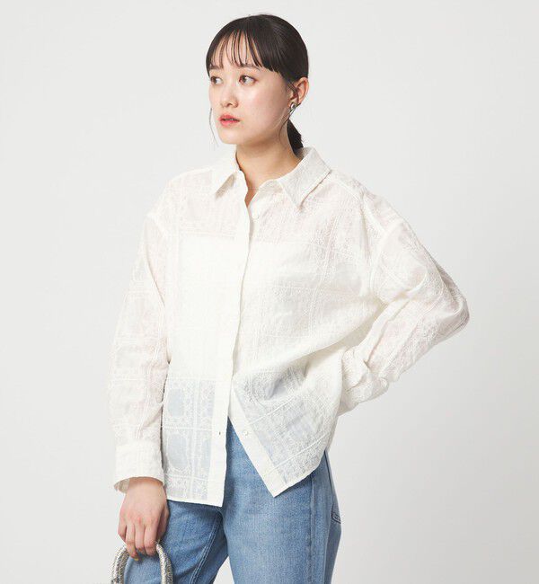 UNITED ARROWS green label relaxing「シアー クロス ステッチ シャツ」|シャツ・ブラウス|OFF WHITE