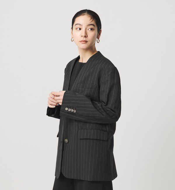 BEAUTY&YOUTH UNITED ARROWS「麻ブレンド ストライプ カラーレス ジャケット」|ノーカラージャケット|