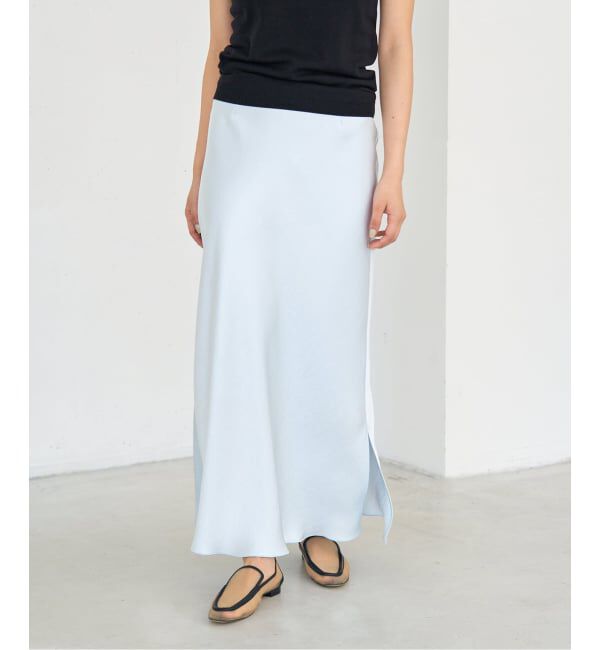 IENA「《WEB・一部店舗限定 追加12》ダブルサテンスカート」|スカート|サックスブルー B