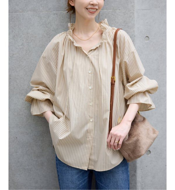 SLOBE IENA「《一部WEB・店舗限定カラーあり》タイプライターフリルカラーブラウス」|シャツ・ブラウス|