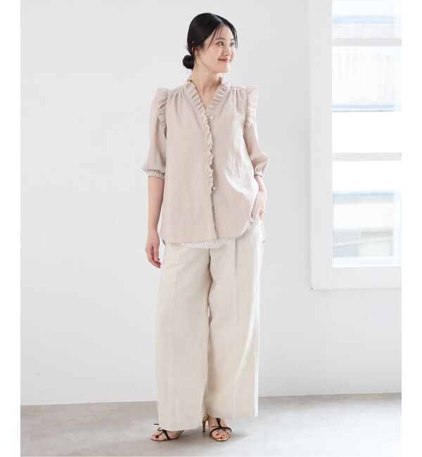 IENA「《予約/一部店舗限定》 コットンシュリンク7分袖ブラウス」|シャツ・ブラウス|