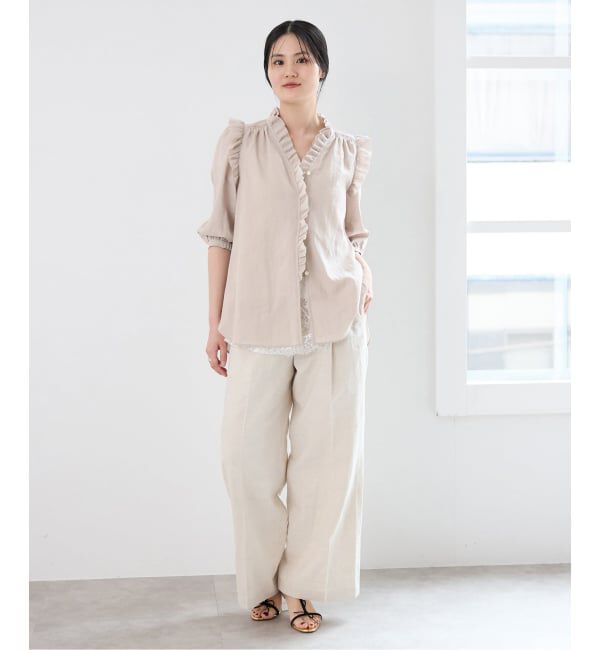 IENA「《予約/一部店舗限定》 コットンシュリンク7分袖ブラウス」|シャツ・ブラウス|