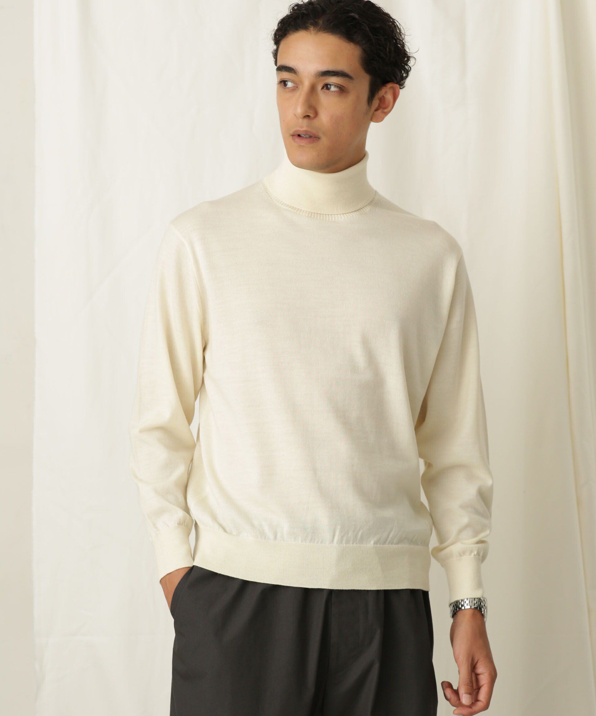 nano･universe「「毛玉レスニット」 ファインゲージタートルネック」|ニット・セーター|オフホワイト1