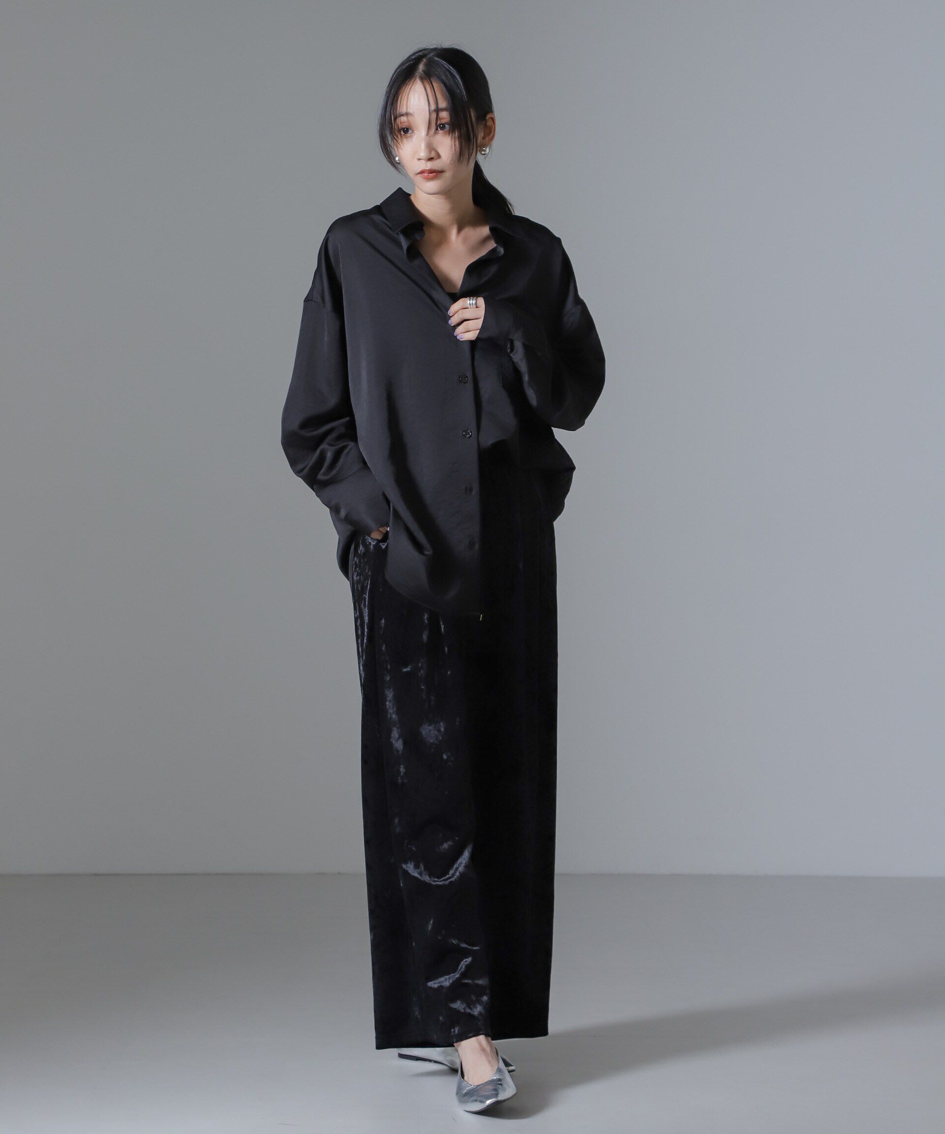 nano･universe「ベロアイージーワイドパンツ（セットアップ可）」|チノ|