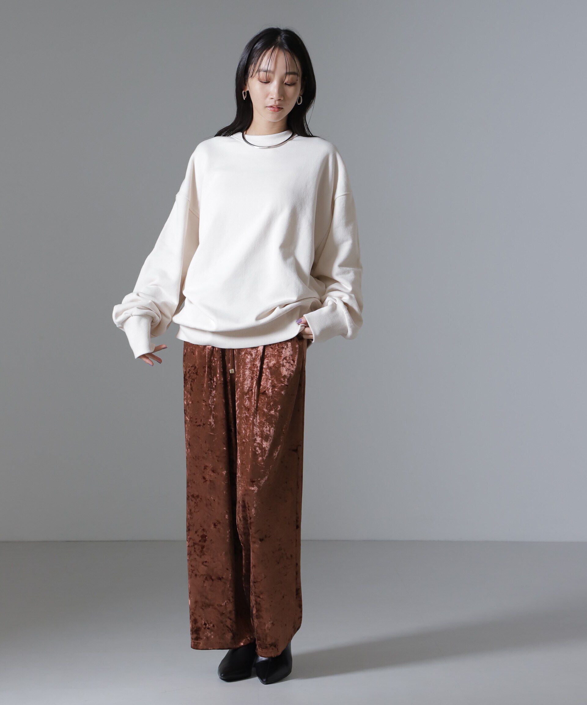 nano･universe「ベロアイージーワイドパンツ（セットアップ可）」|チノ|