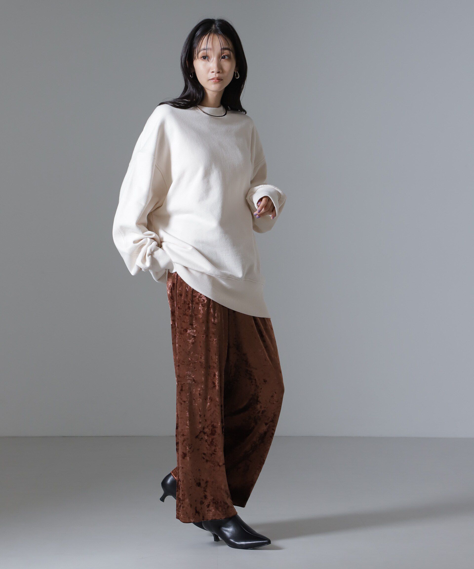 nano･universe「ベロアイージーワイドパンツ（セットアップ可）」|チノ|