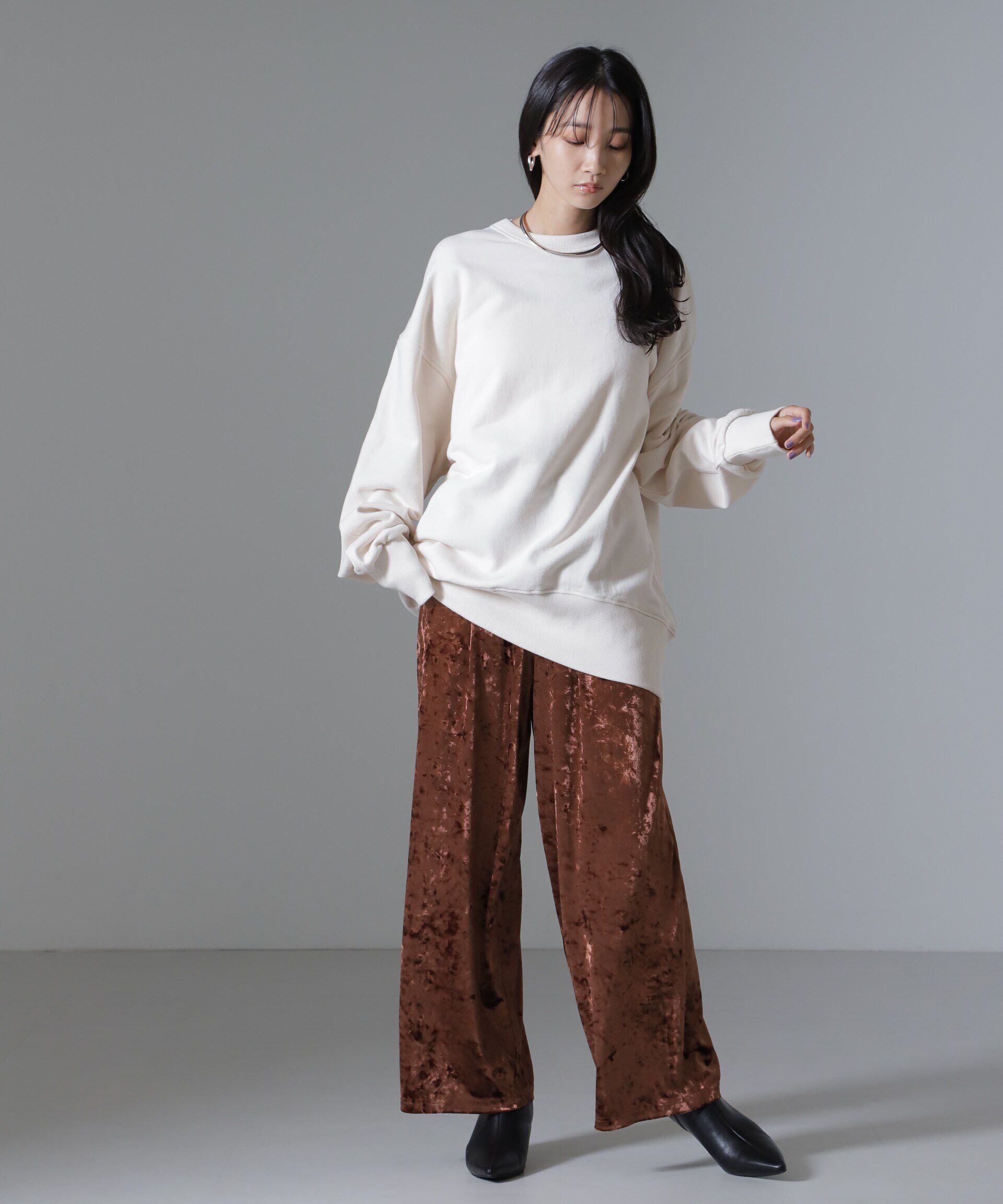 nano･universe「ベロアイージーワイドパンツ（セットアップ可）」|チノ|