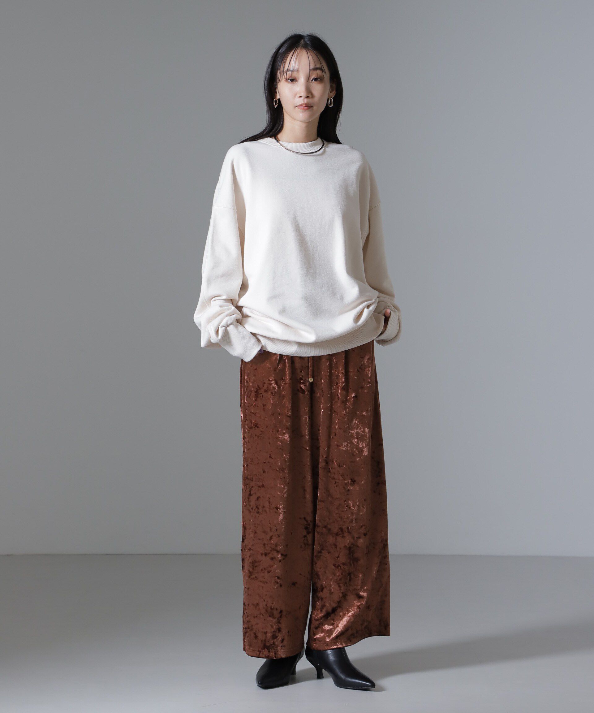 nano･universe「ベロアイージーワイドパンツ（セットアップ可）」|チノ|