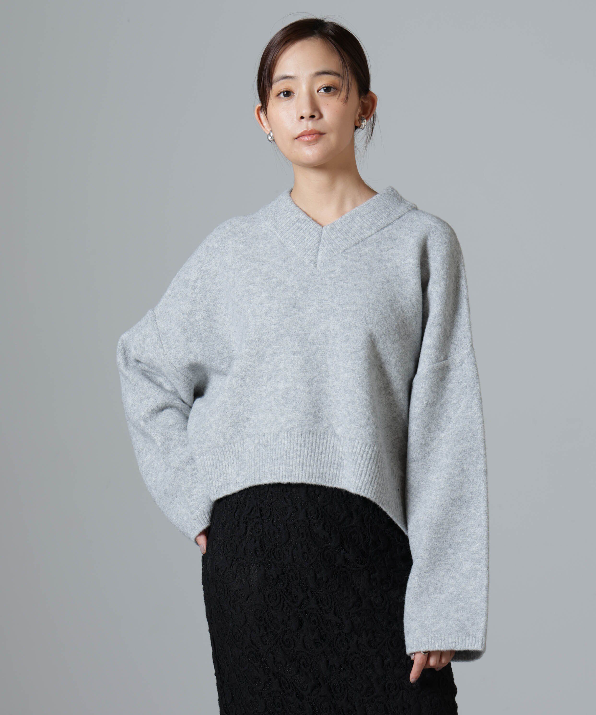 nano･universe「ウール混圧縮ニットワイドVネックプルオーバー」|ニット・セーター|