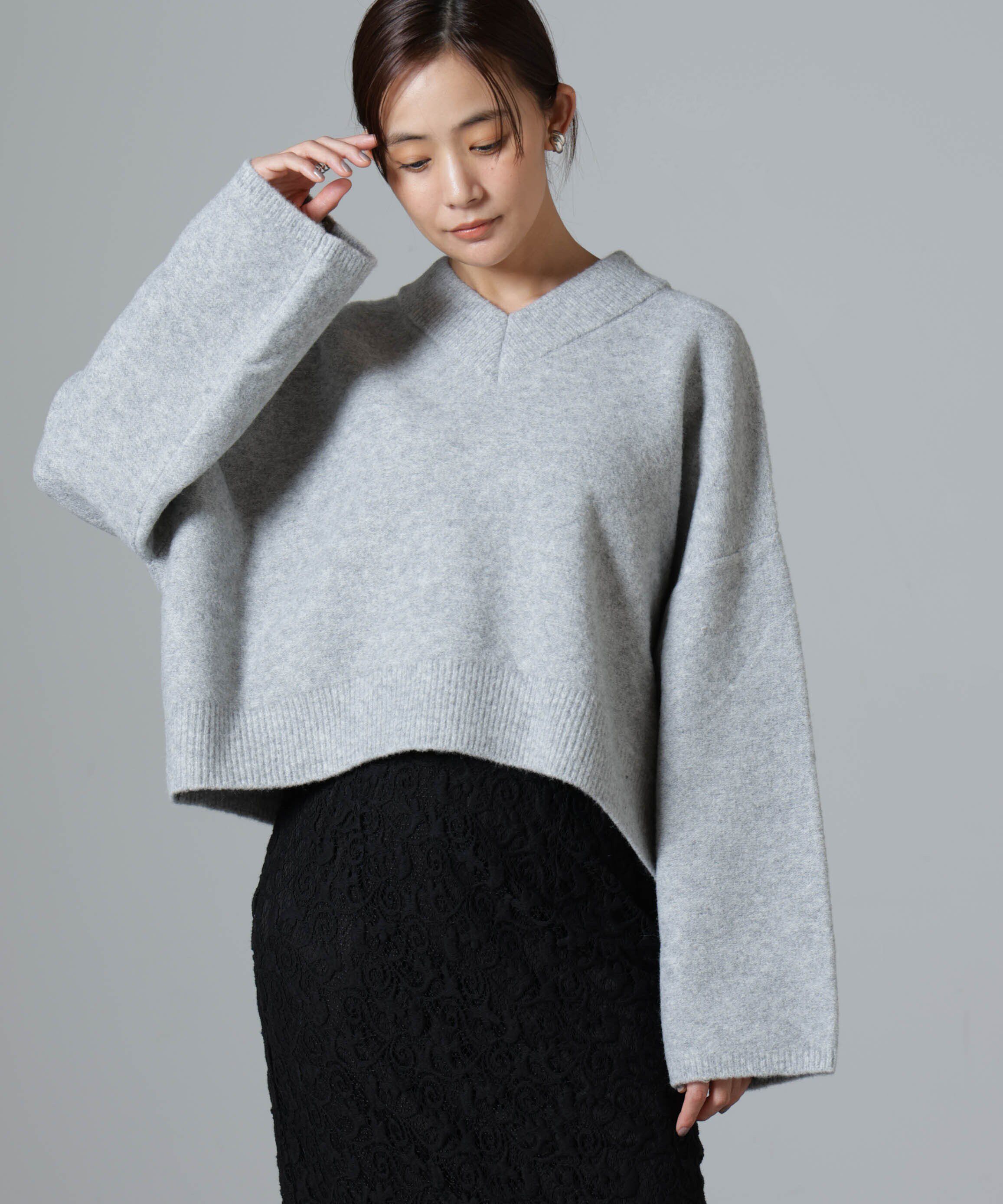 nano･universe「ウール混圧縮ニットワイドVネックプルオーバー」|ニット・セーター|