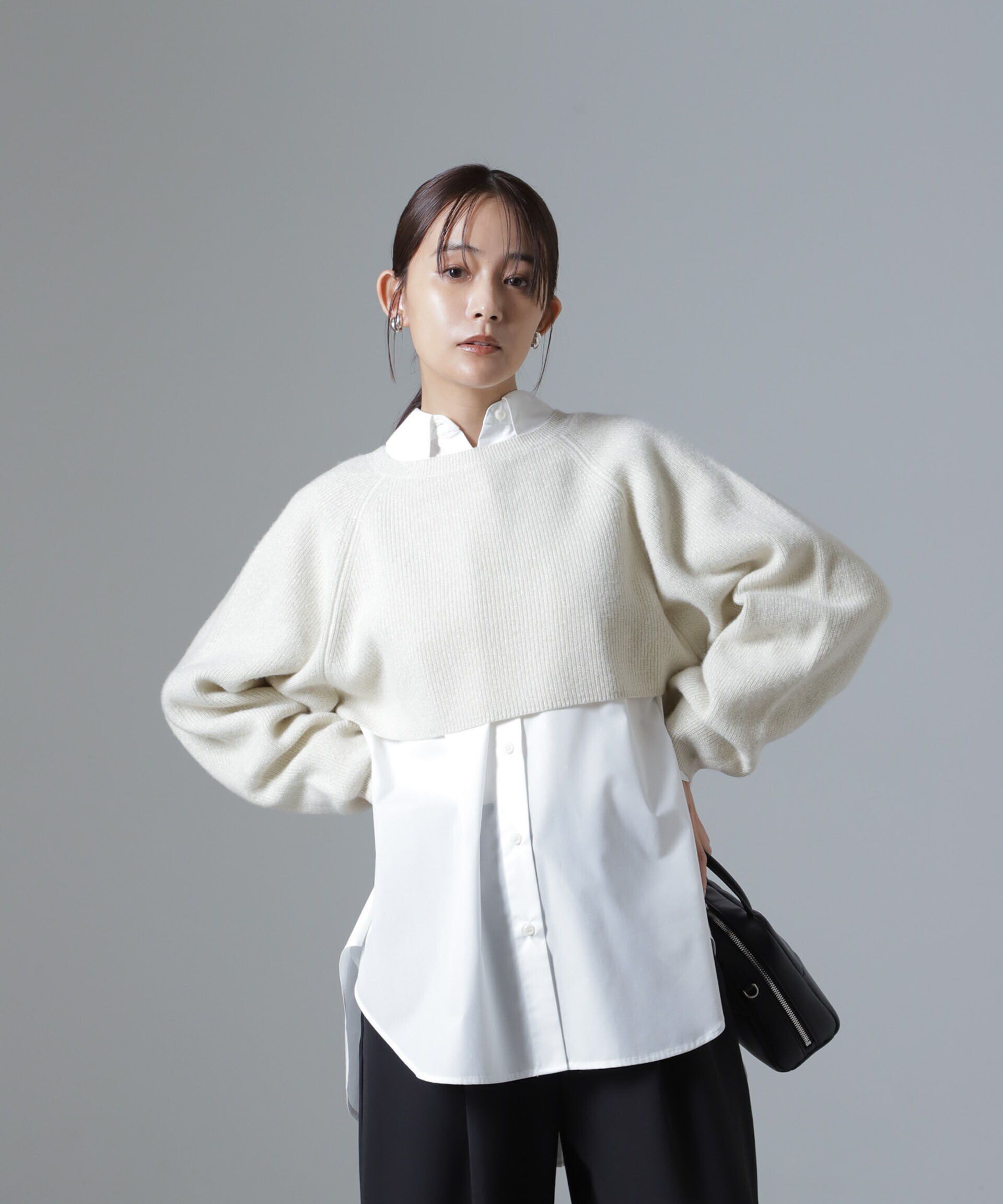 nano･universe「片畔ラメショートニットプルオーバー」|ニット・セーター|オフホワイト1