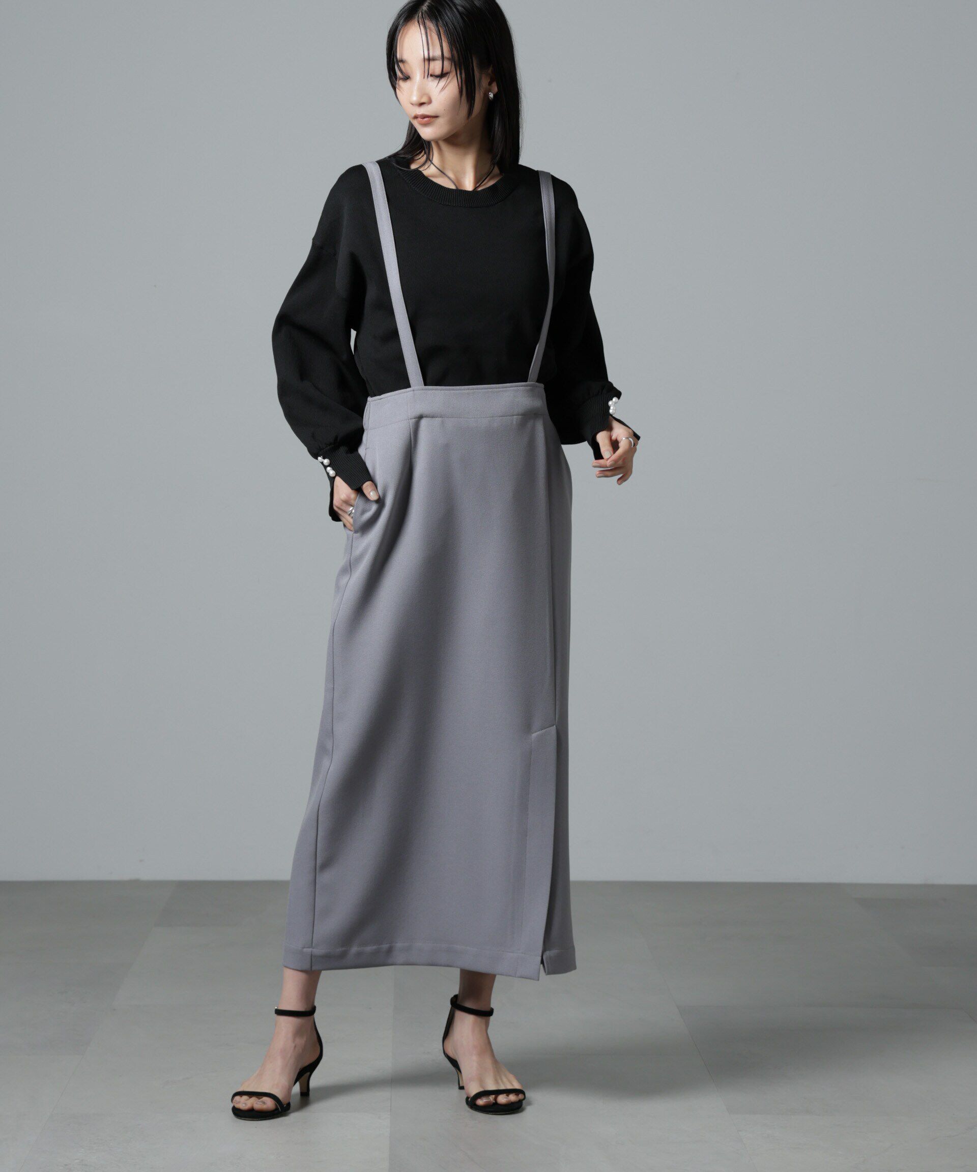 nano･universe「取り外しサスペンダー2wayスカート」|ワンピース|グレー