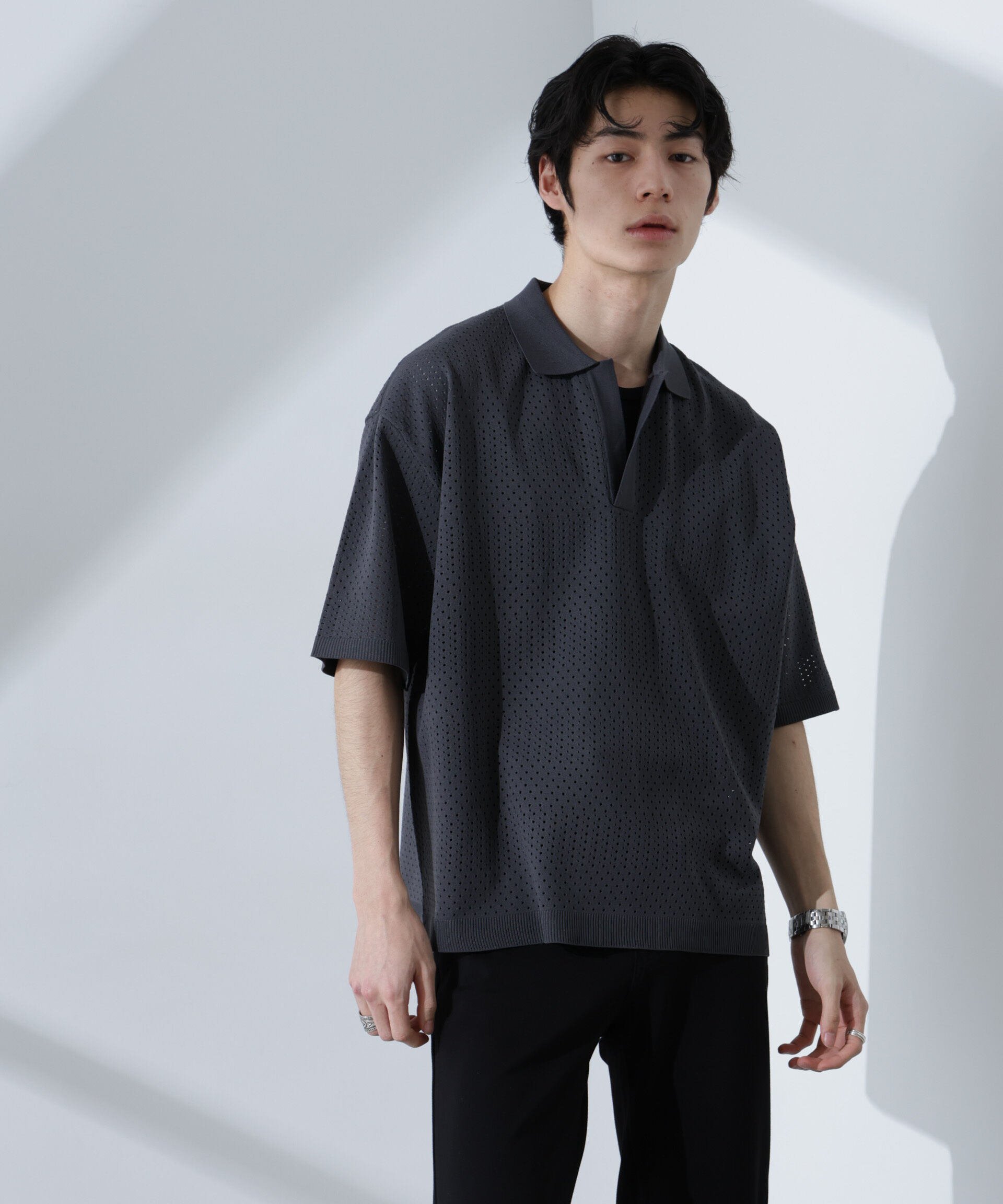 nano･universe「スキッパーテックニットポロシャツ/半袖」|ニット・セーター|スミクロ1