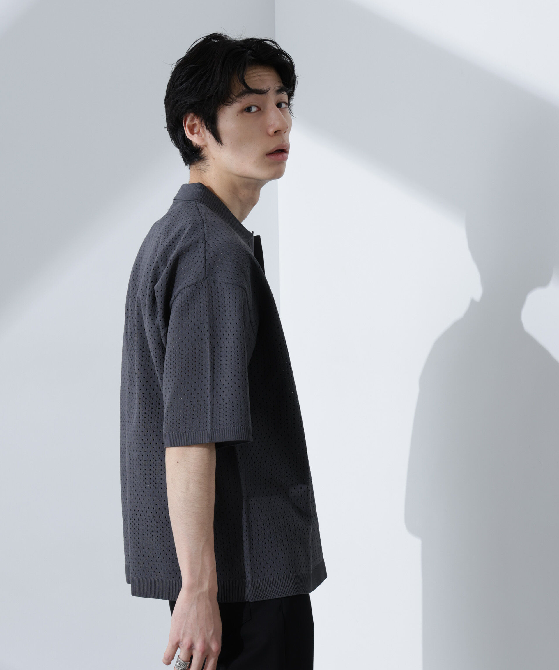 nano･universe「スキッパーテックニットポロシャツ/半袖」|ニット・セーター|