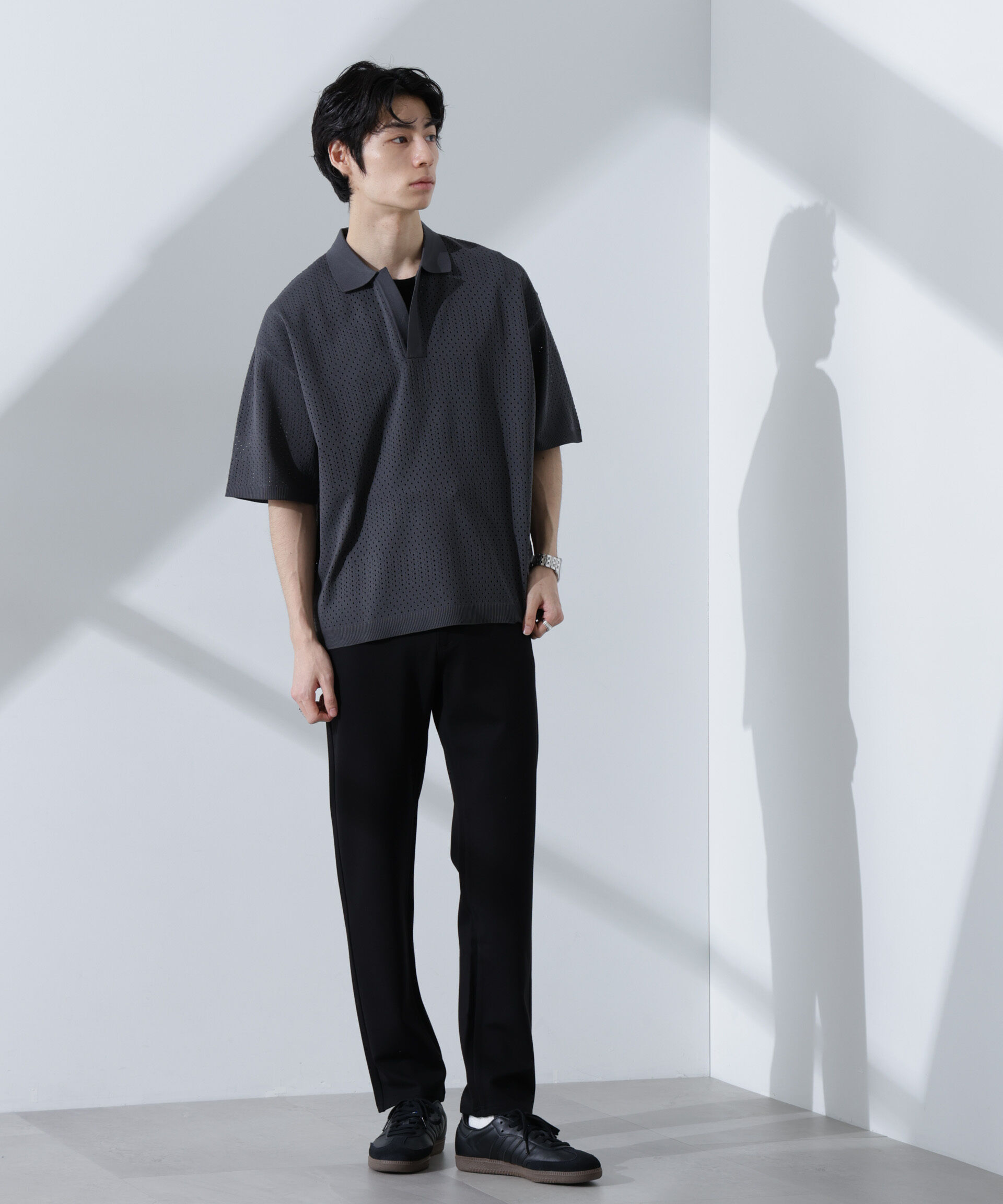 nano･universe「スキッパーテックニットポロシャツ/半袖」|ニット・セーター|