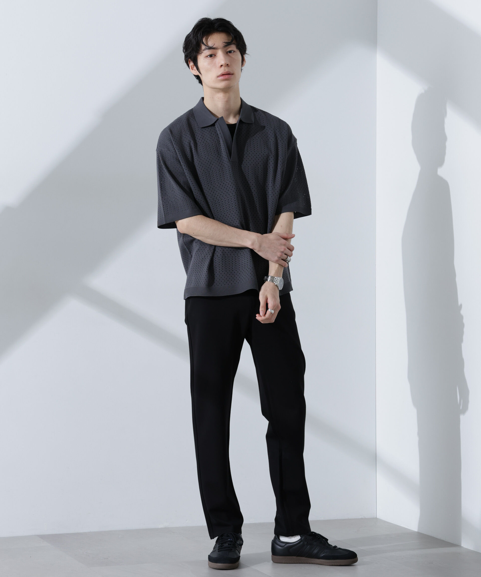 nano･universe「スキッパーテックニットポロシャツ/半袖」|ニット・セーター|