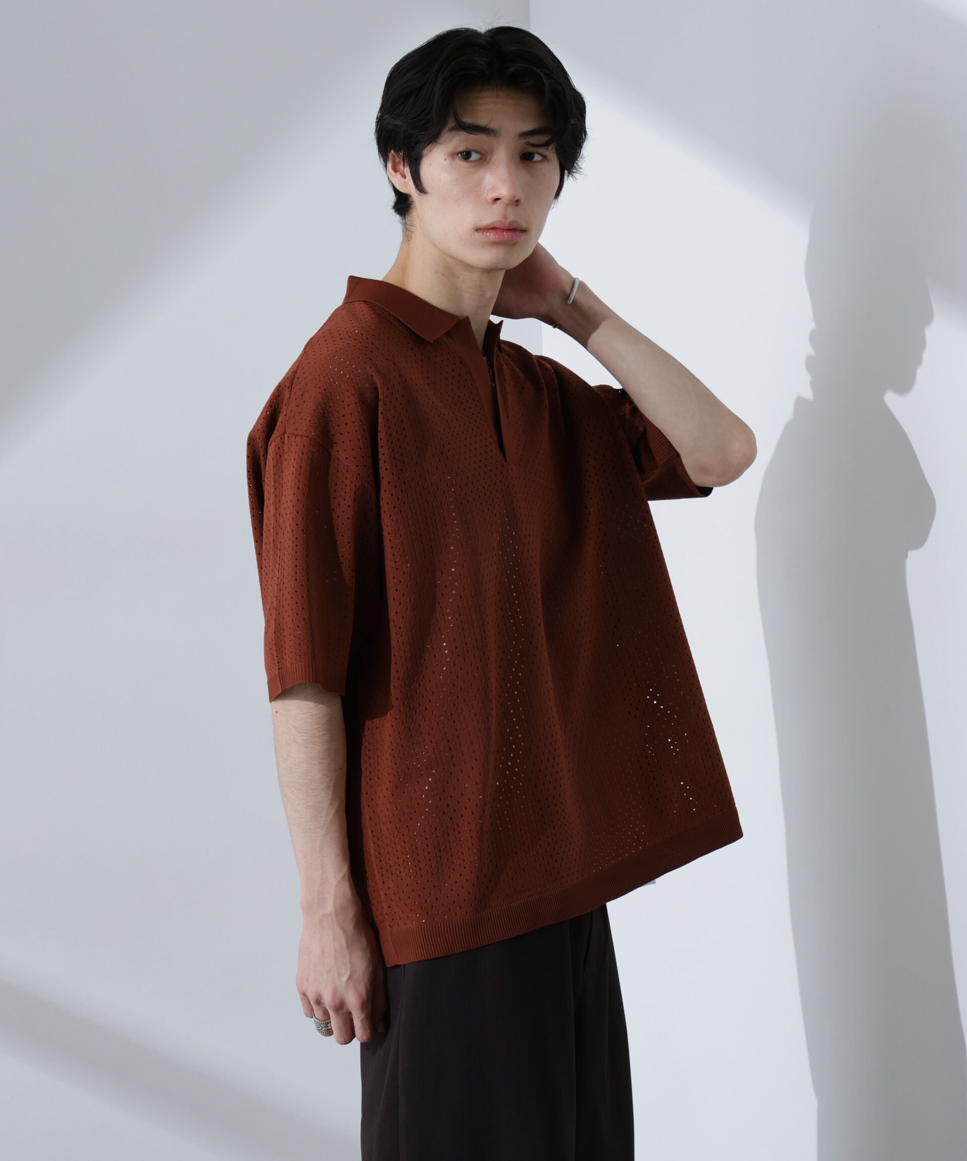 nano･universe「スキッパーテックニットポロシャツ/半袖」|ニット・セーター|