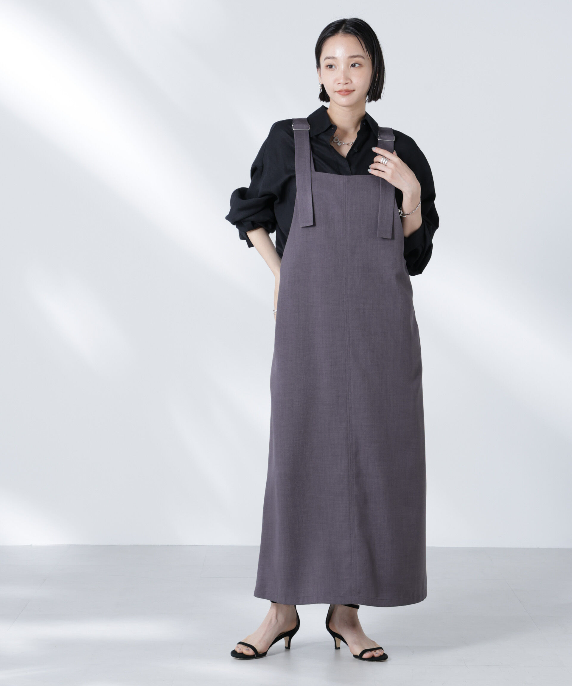 nano･universe「前後2wayサロペットワンピース」|ワンピース|チャコール3