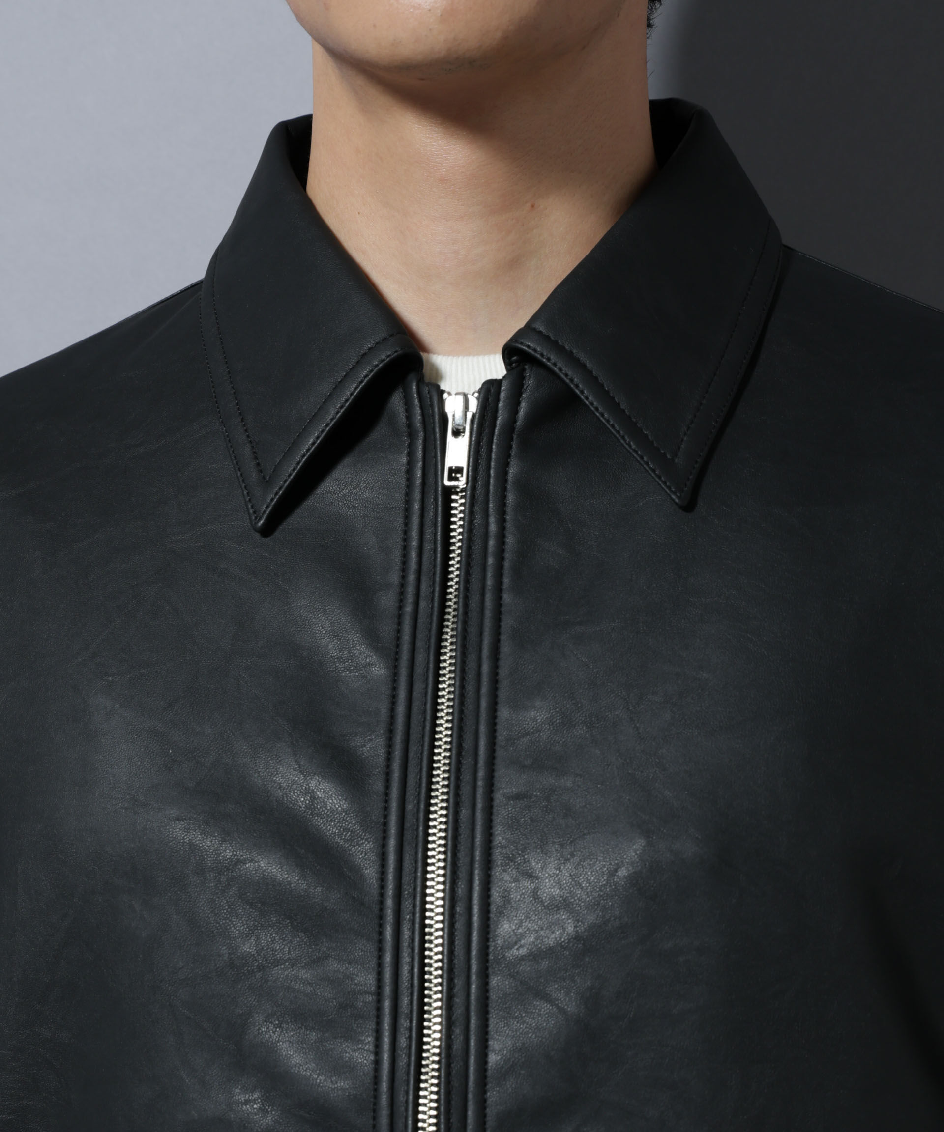 nano･universe「ヴィンテージライクフェイクレザー スポーツジャケット」|ブルゾン・スタジャン|