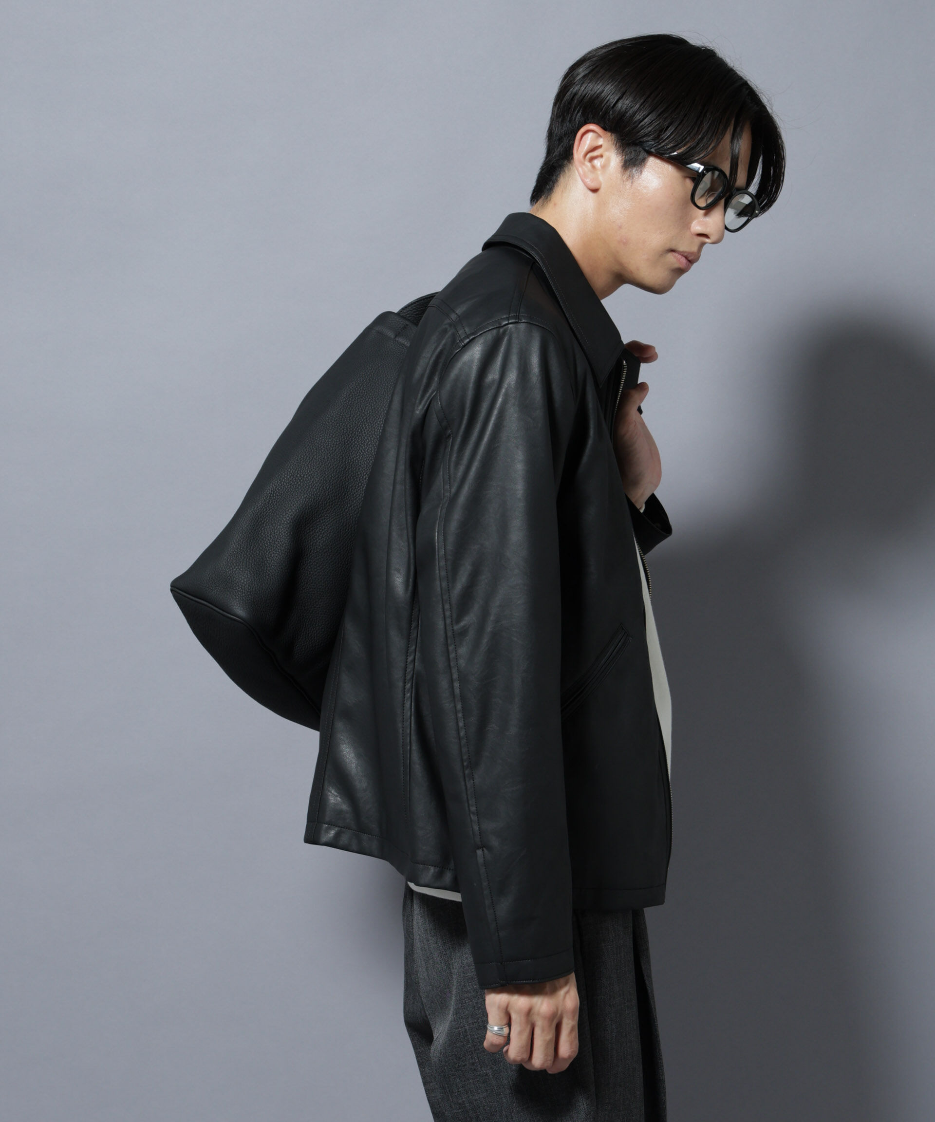 nano･universe「ヴィンテージライクフェイクレザー スポーツジャケット」|ブルゾン・スタジャン|