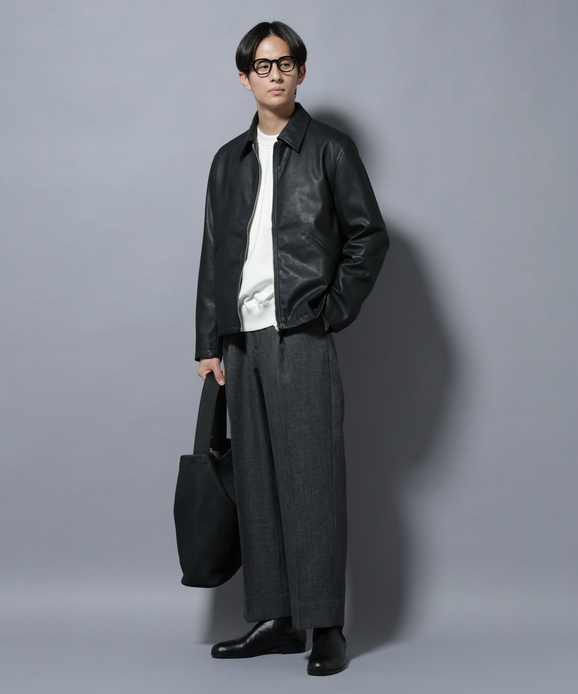 nano･universe「ヴィンテージライクフェイクレザー スポーツジャケット」|ブルゾン・スタジャン|