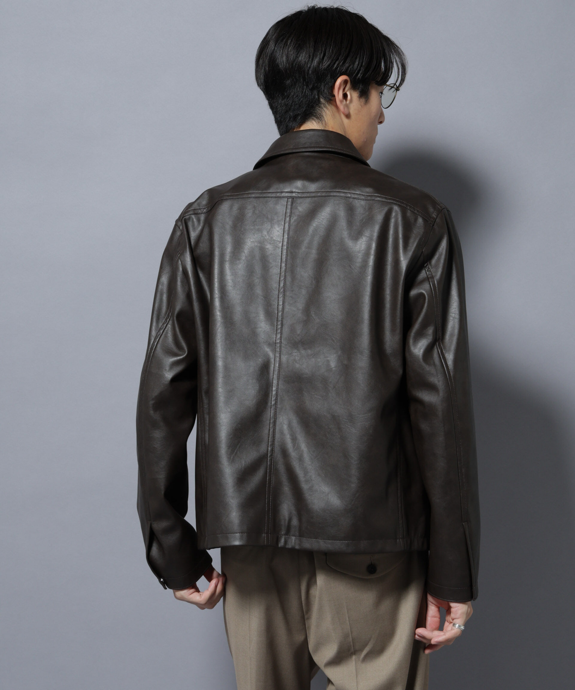 nano･universe「ヴィンテージライクフェイクレザー スポーツジャケット」|ブルゾン・スタジャン|