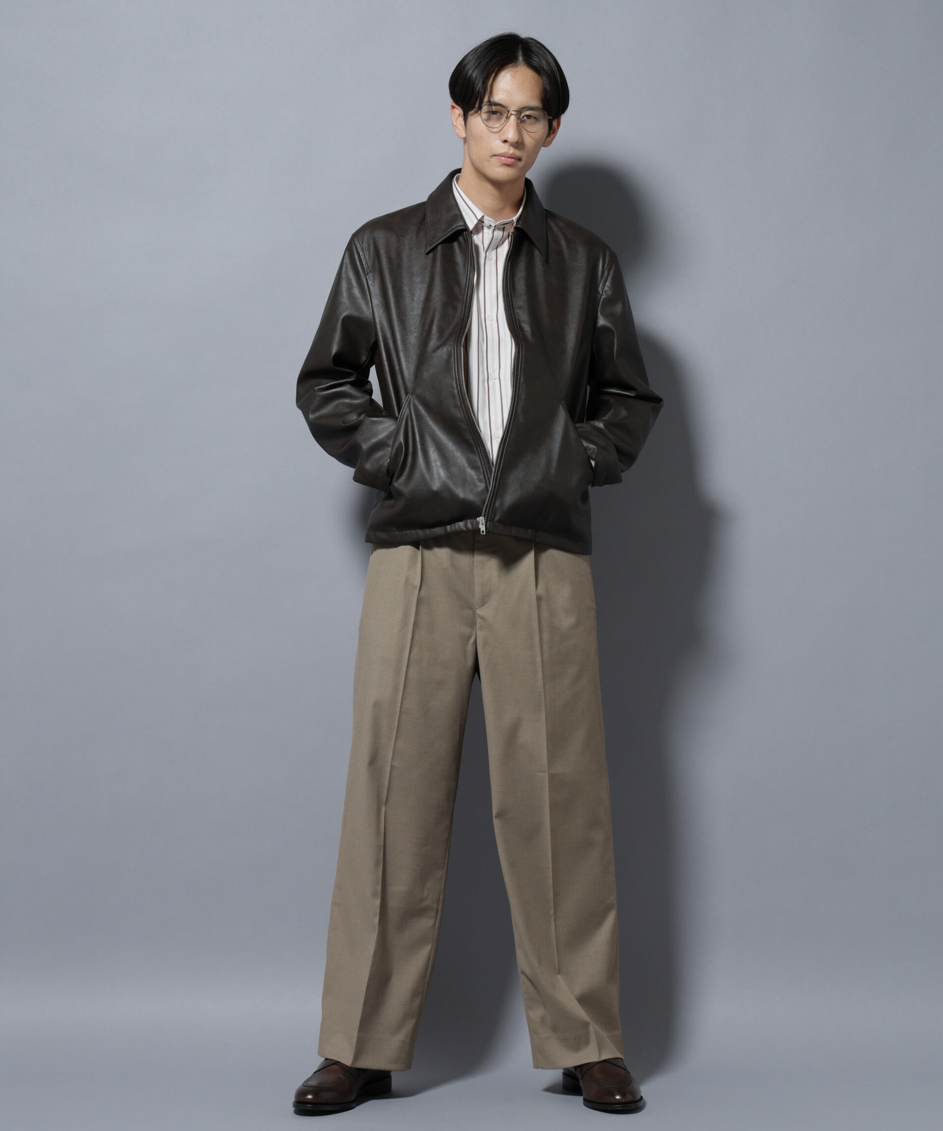 nano･universe「ヴィンテージライクフェイクレザー スポーツジャケット」|ブルゾン・スタジャン|