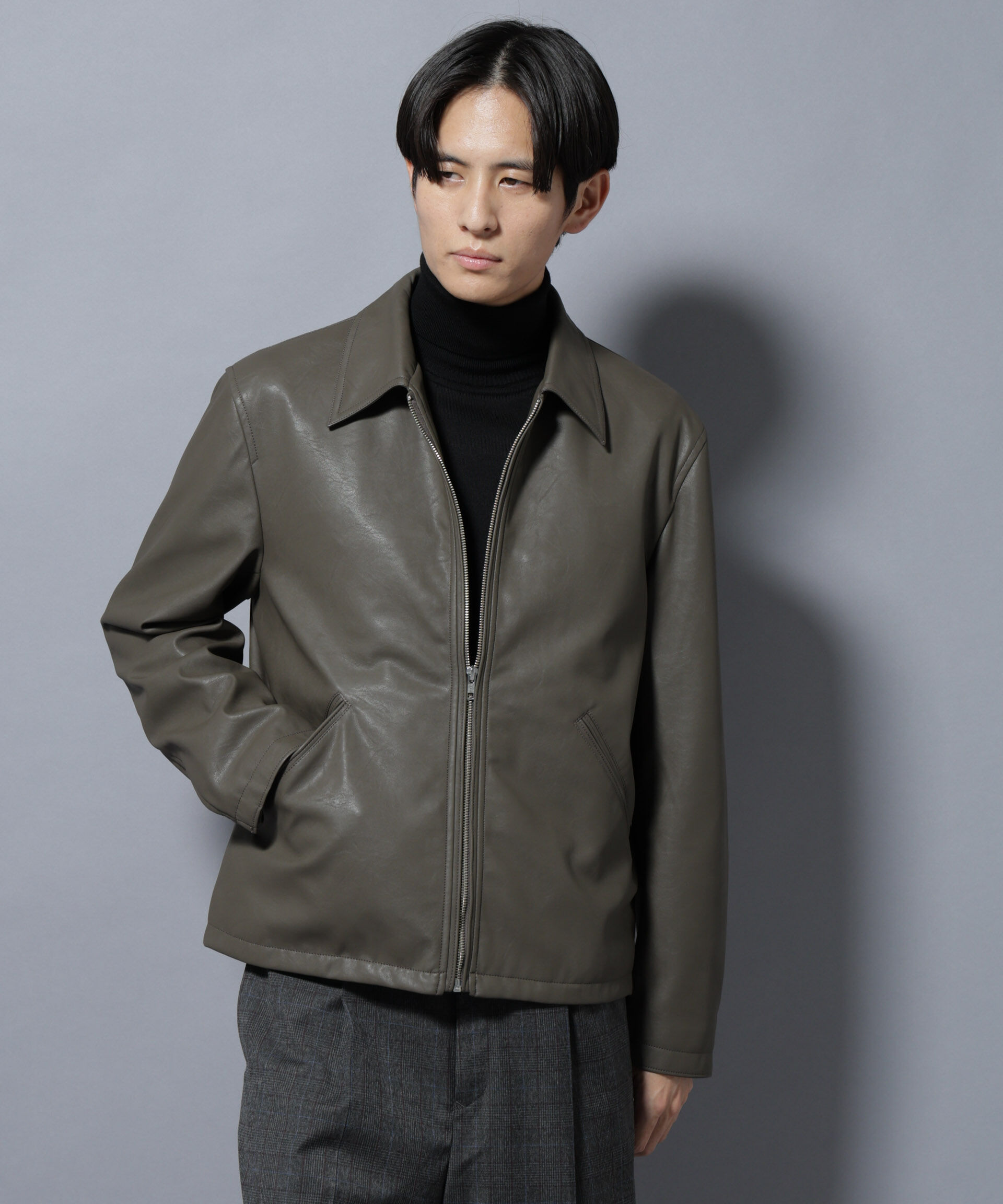 nano･universe「ヴィンテージライクフェイクレザー スポーツジャケット」|ブルゾン・スタジャン|