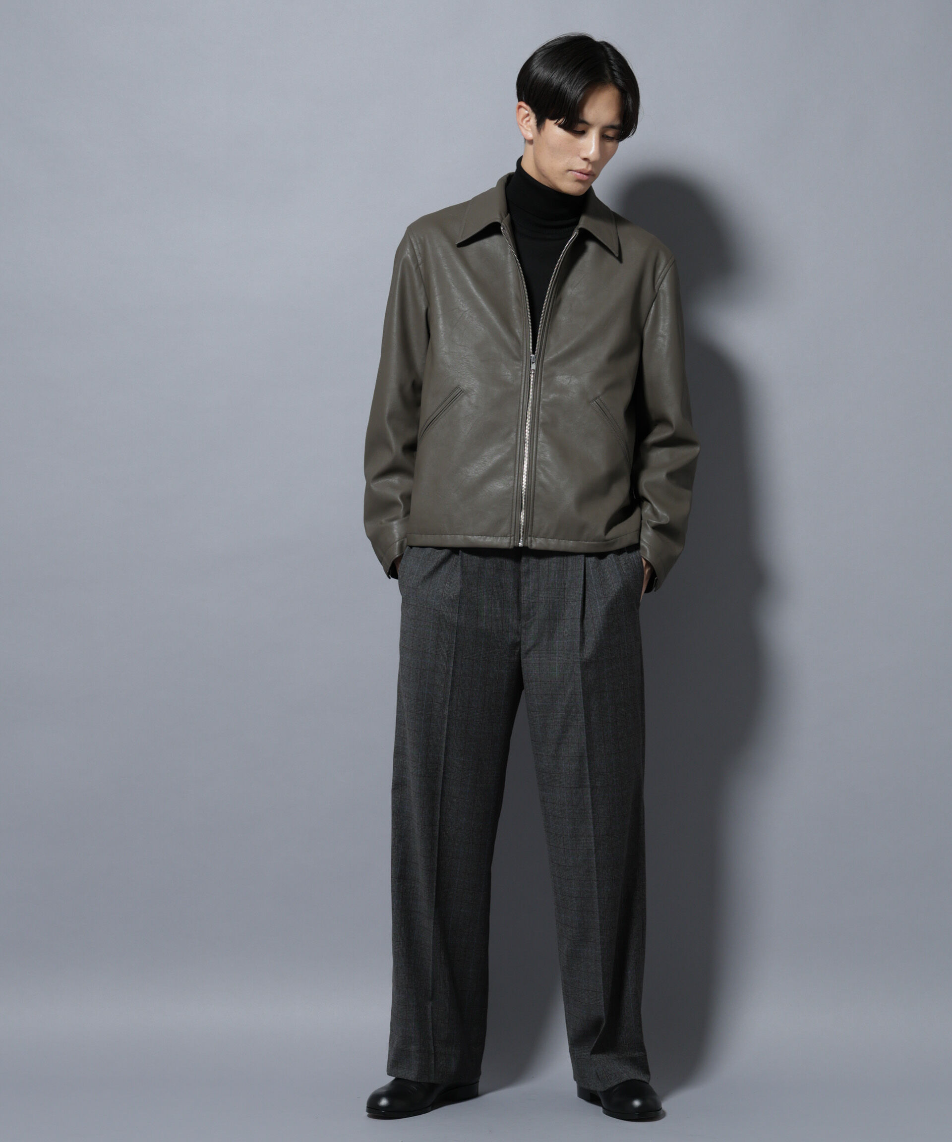 nano･universe「ヴィンテージライクフェイクレザー スポーツジャケット」|ブルゾン・スタジャン|