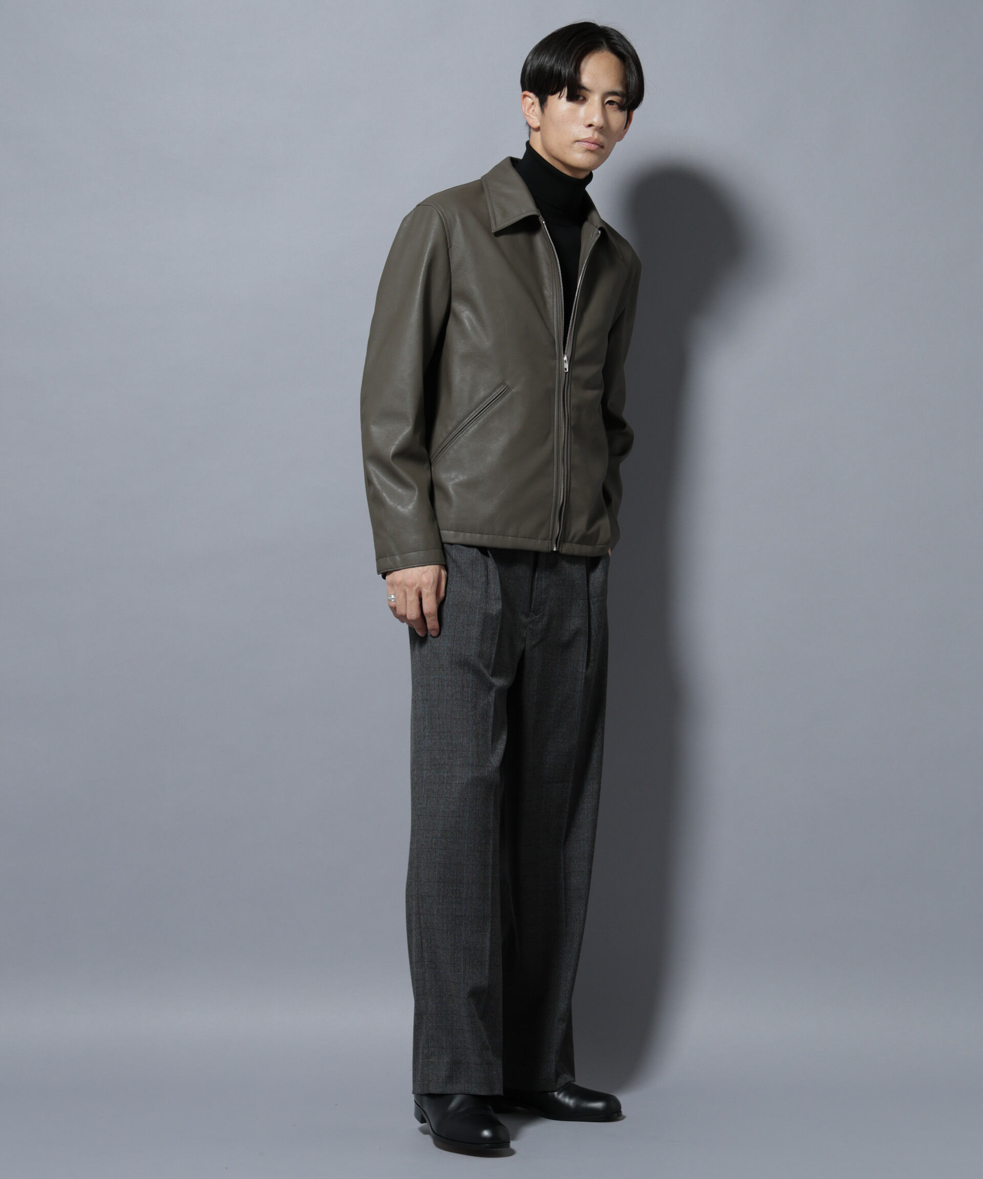 nano･universe「ヴィンテージライクフェイクレザー スポーツジャケット」|ブルゾン・スタジャン|