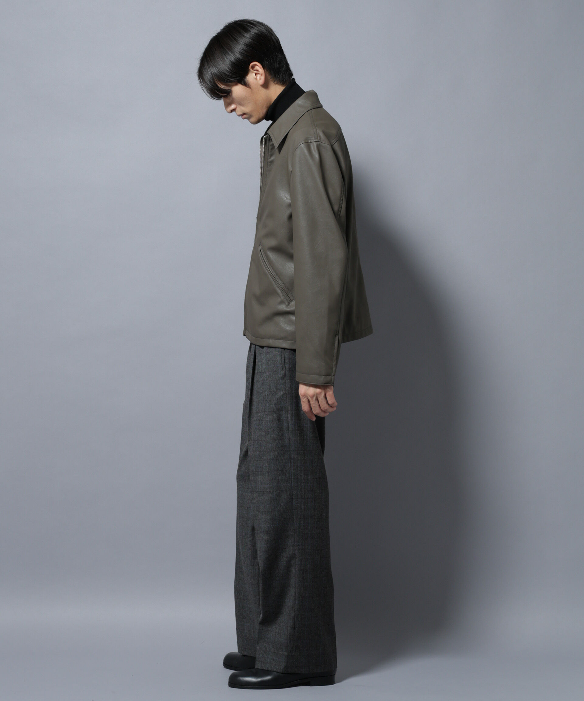 nano･universe「ヴィンテージライクフェイクレザー スポーツジャケット」|ブルゾン・スタジャン|