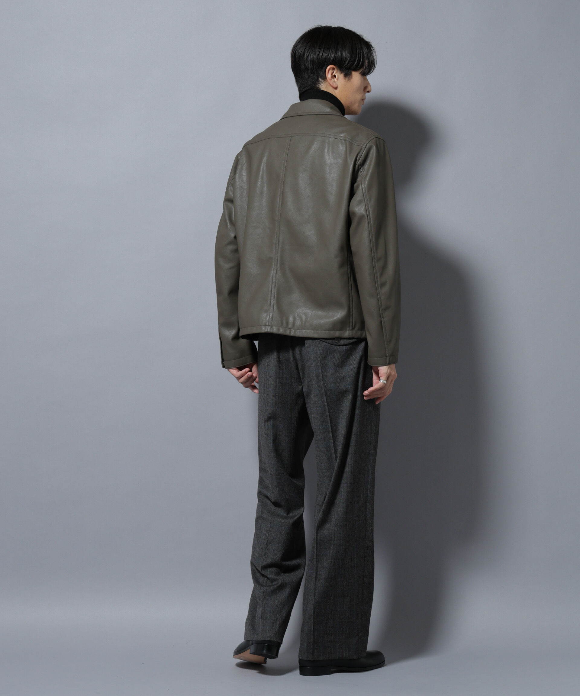 nano･universe「ヴィンテージライクフェイクレザー スポーツジャケット」|ブルゾン・スタジャン|