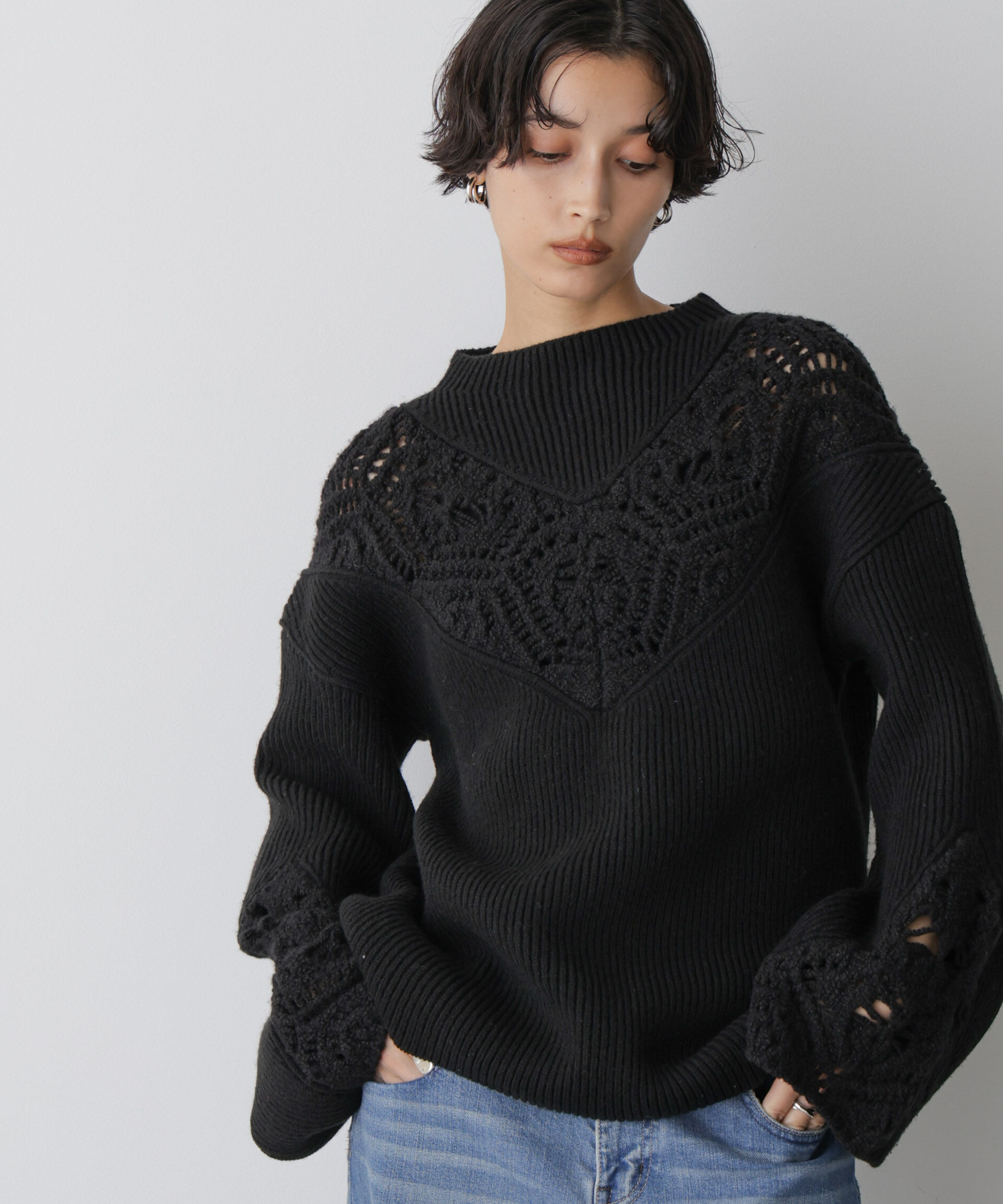  「「STEVELOUR」レースモチーフフレア袖ニット」|ニット・セーター|