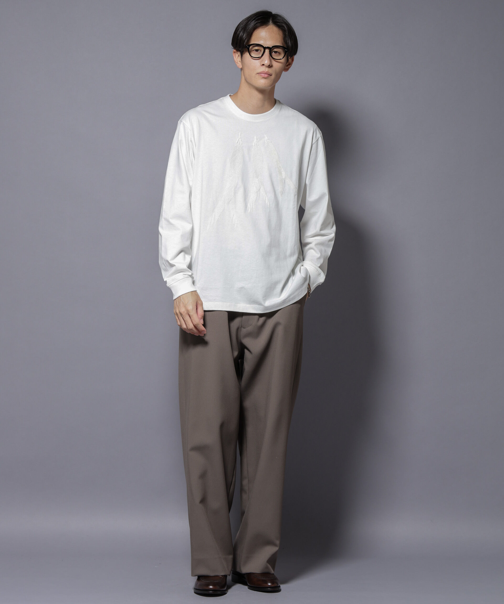 nano･universe「フェザー エンブロイダリー ロングスリーブTシャツ」|Tシャツ・カットソー|