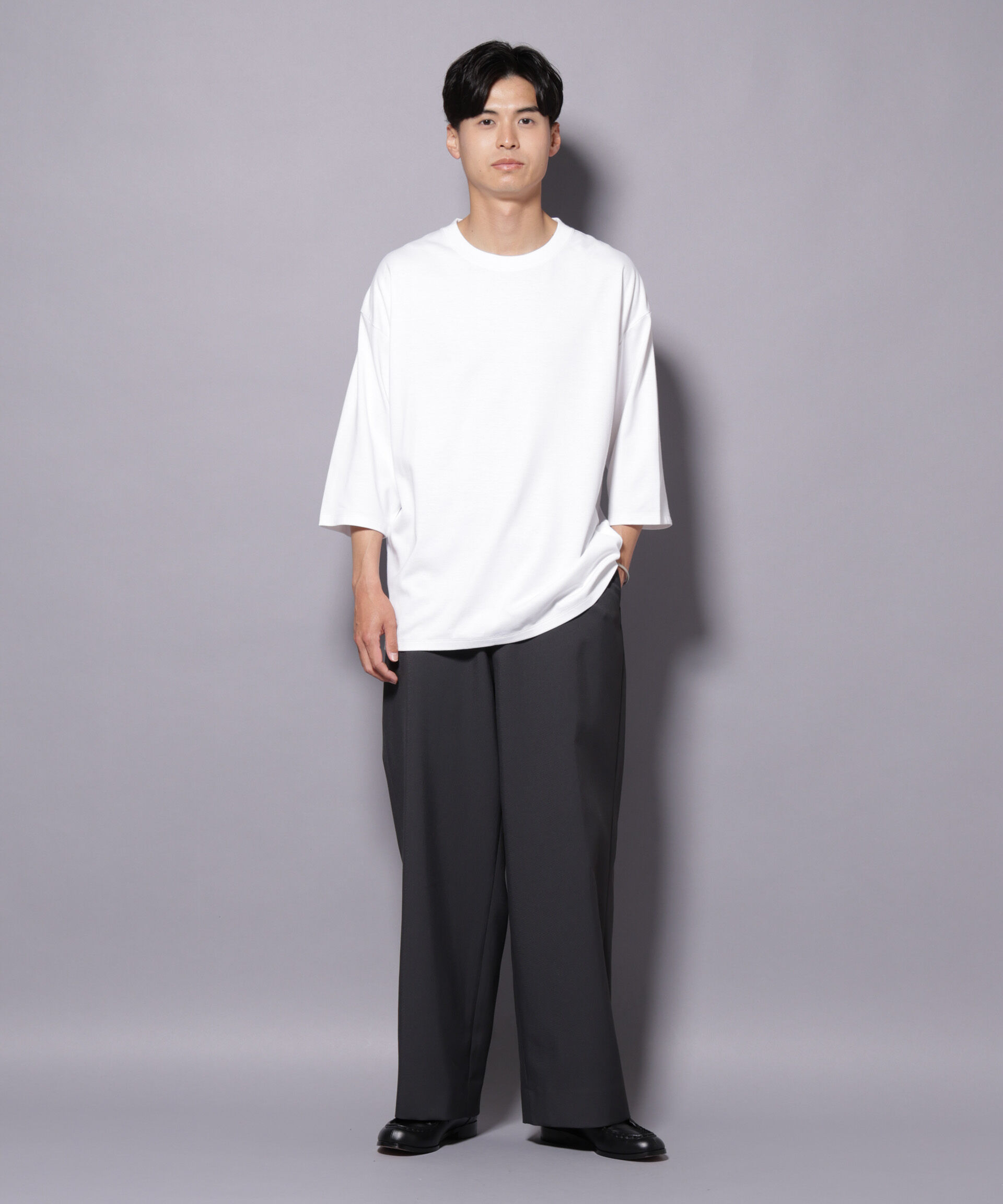 nano･universe「Anti Soaked(R) 汗染み防止 クルーネックワイドTシャツ七分袖」|Tシャツ・カットソー|