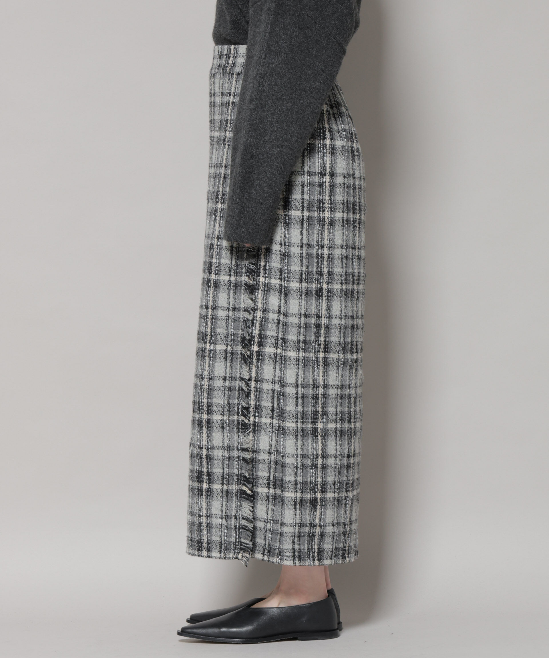 nano･universe「チェックフリンジラップ風スカート(セットアップ可)」|スカート|