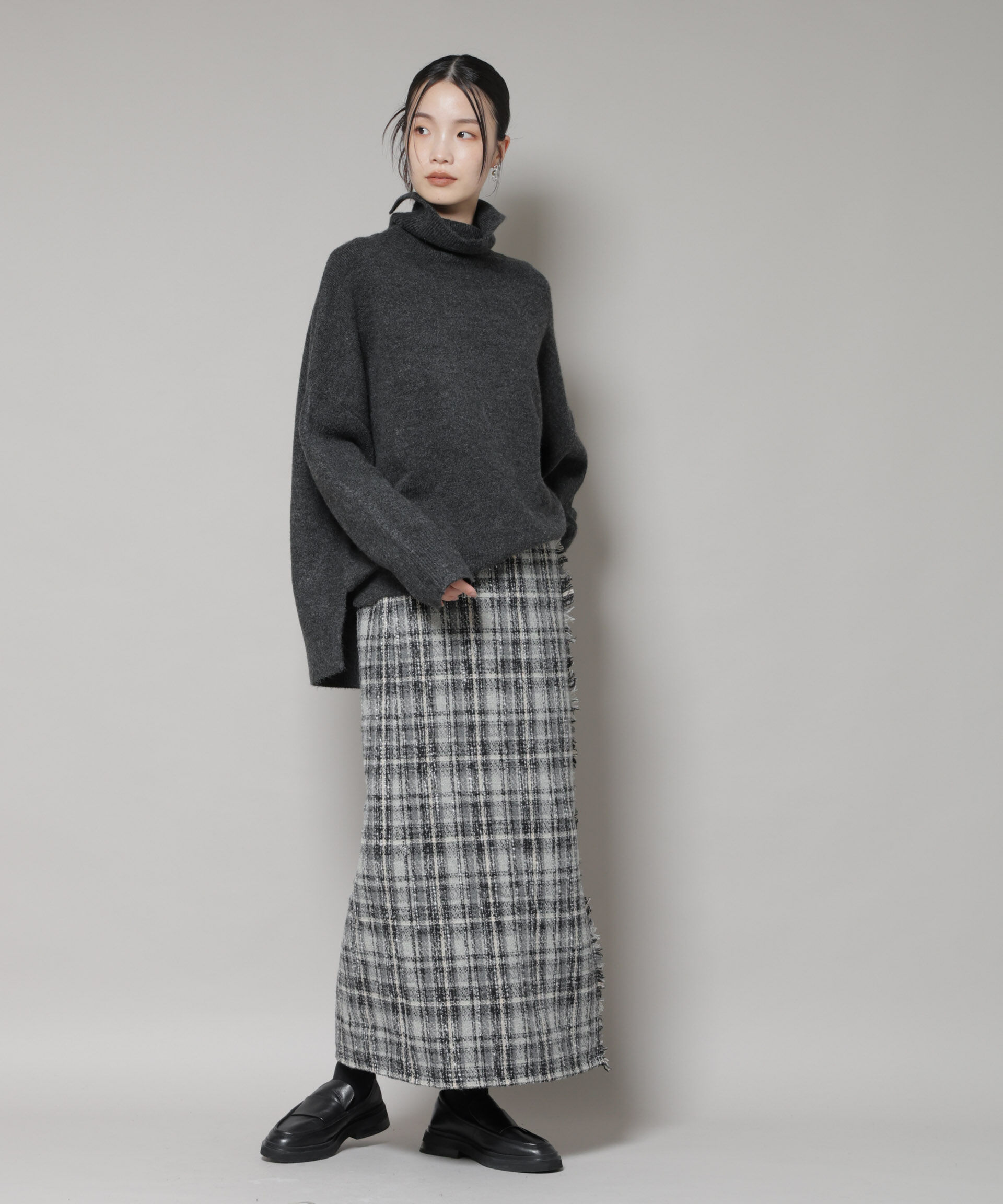 nano･universe「チェックフリンジラップ風スカート(セットアップ可)」|スカート|