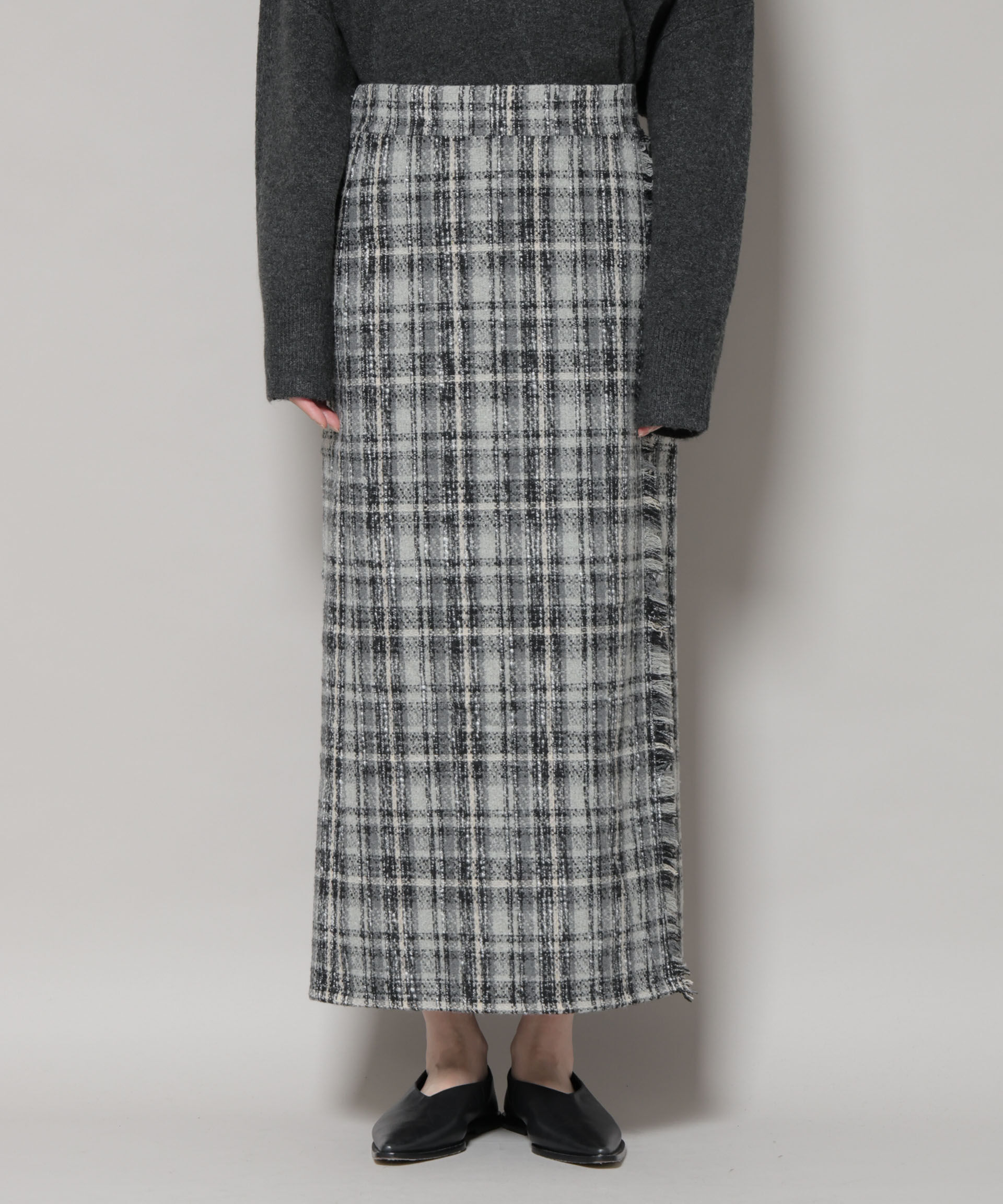 nano･universe「チェックフリンジラップ風スカート(セットアップ可)」|スカート|