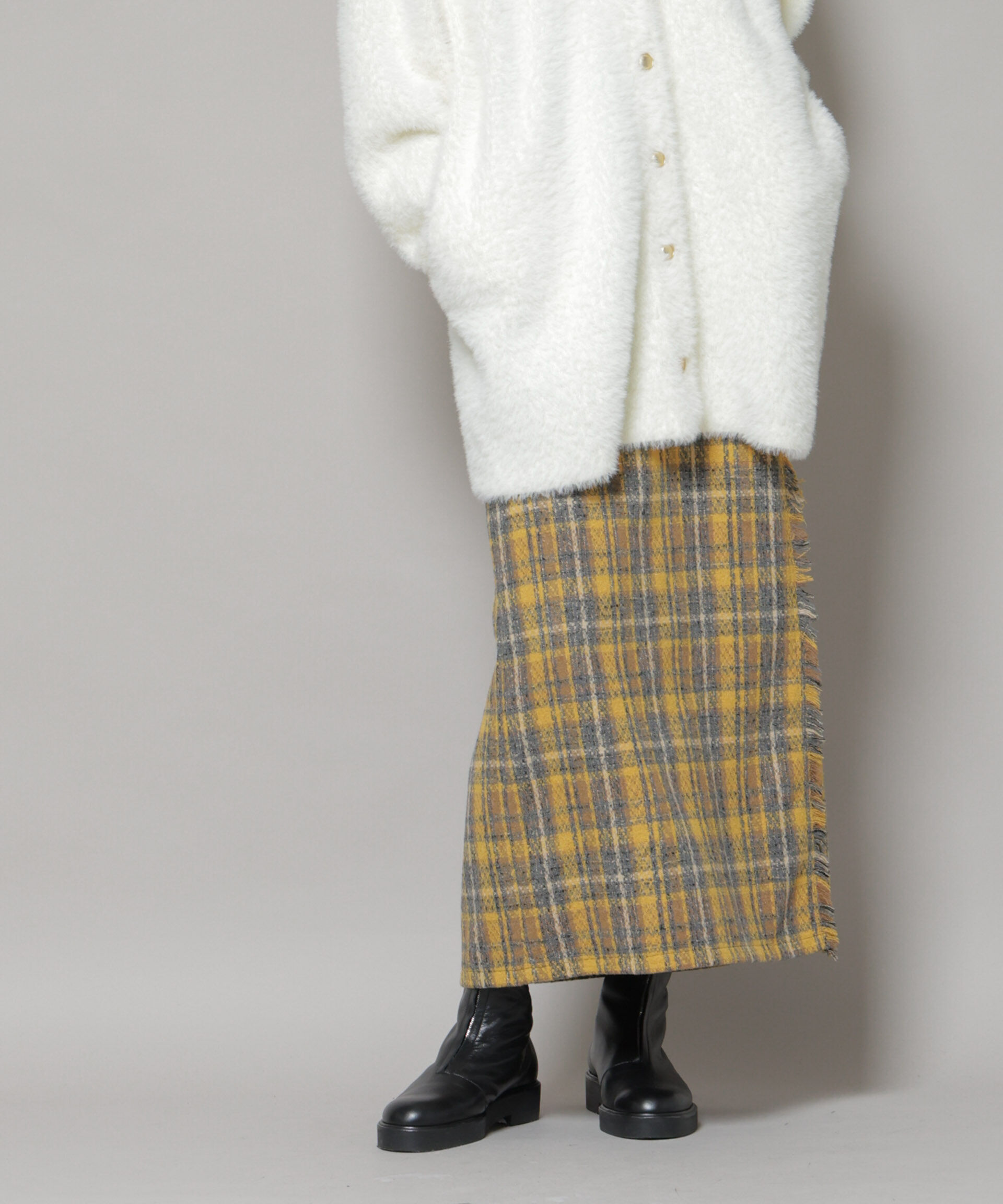 nano･universe「チェックフリンジラップ風スカート(セットアップ可)」|スカート|