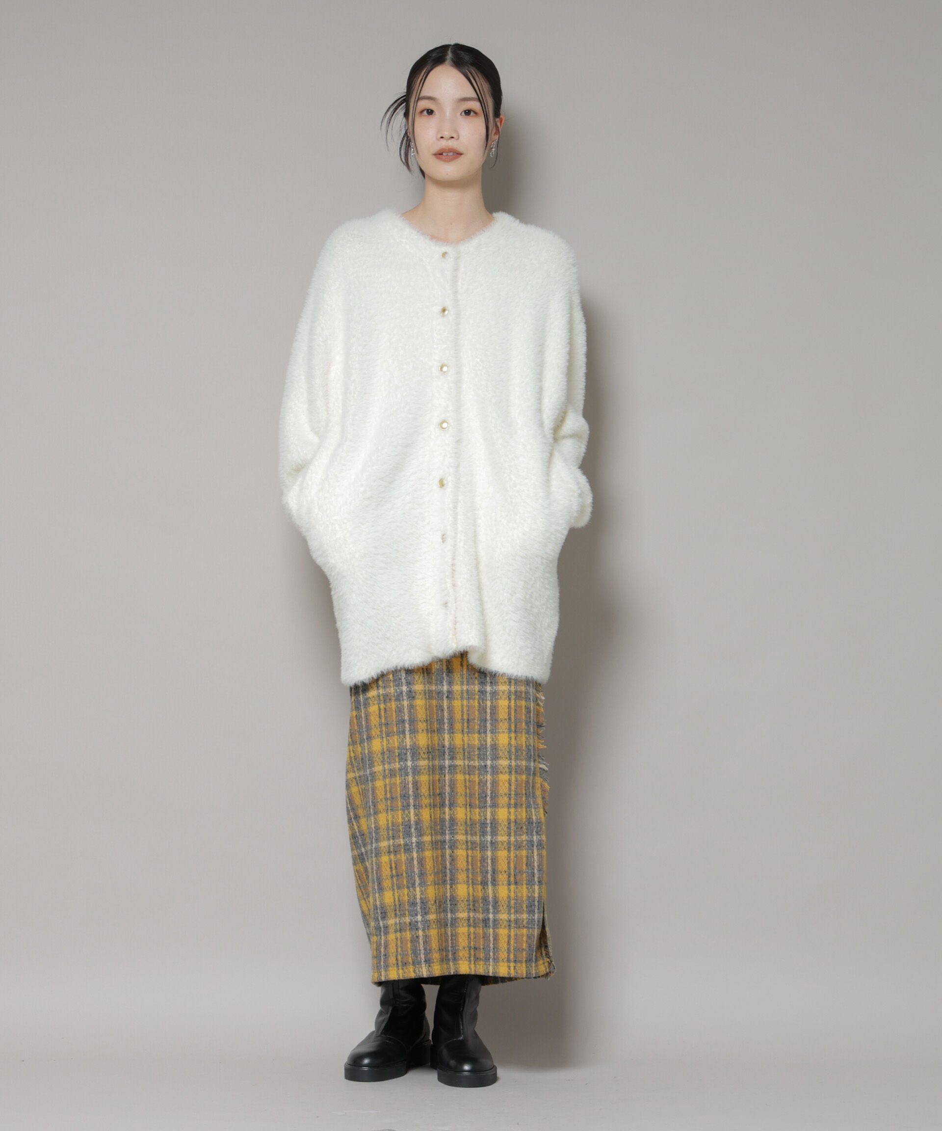 nano･universe「チェックフリンジラップ風スカート(セットアップ可)」|スカート|