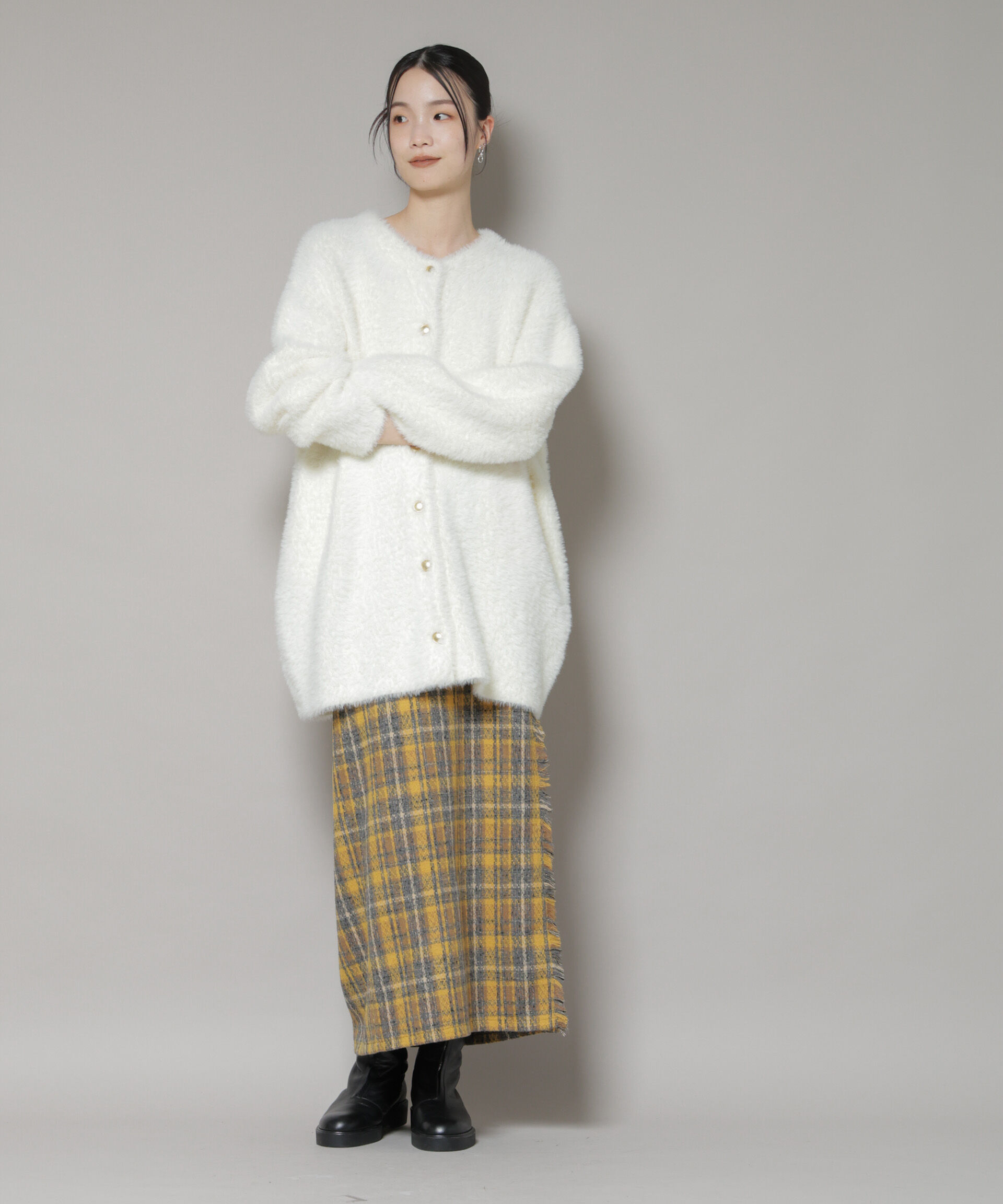 nano･universe「チェックフリンジラップ風スカート(セットアップ可)」|スカート|