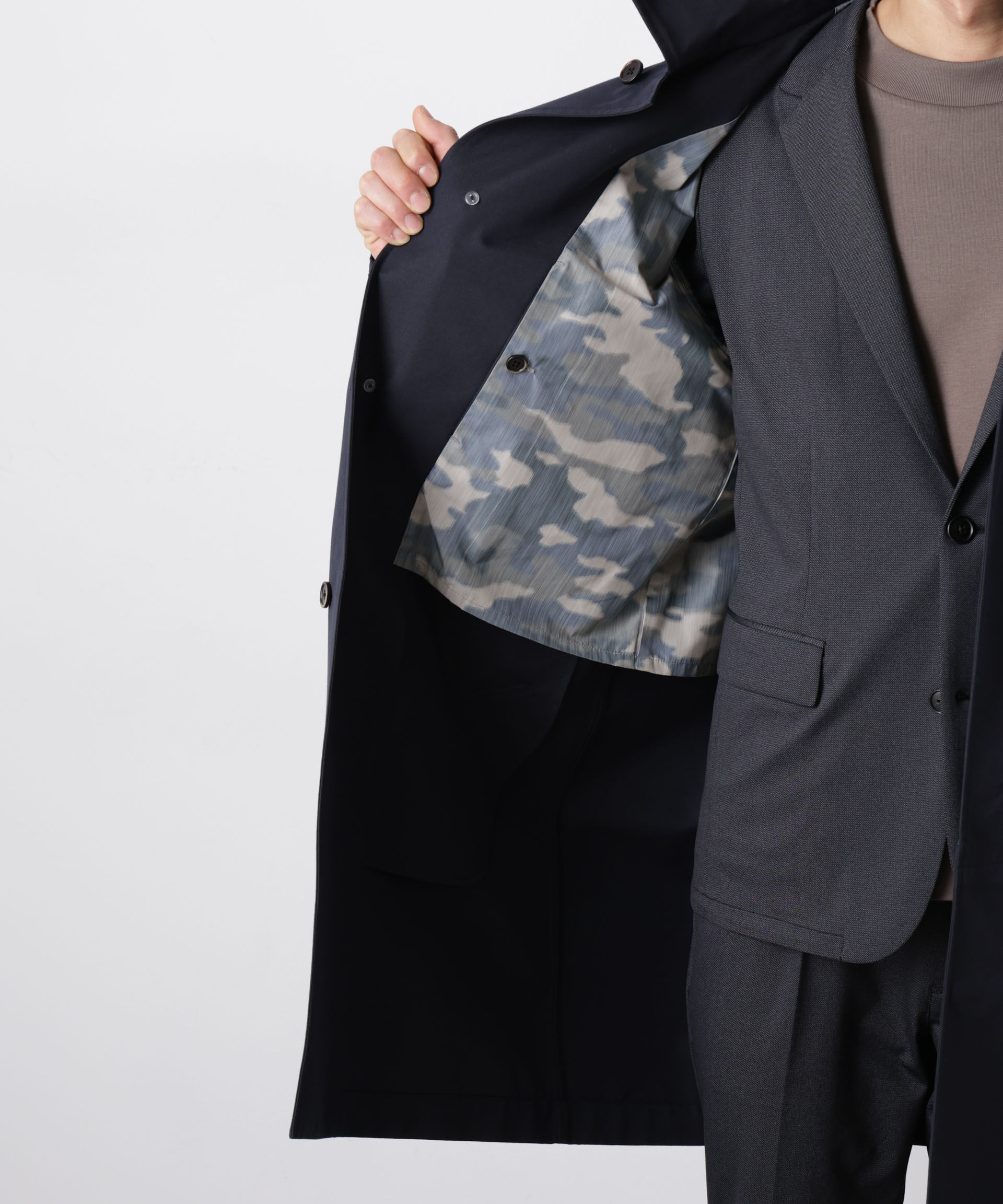 nano･universe「フーデッドステンカラーコート｢WARP PRINT｣ライニング」|その他|