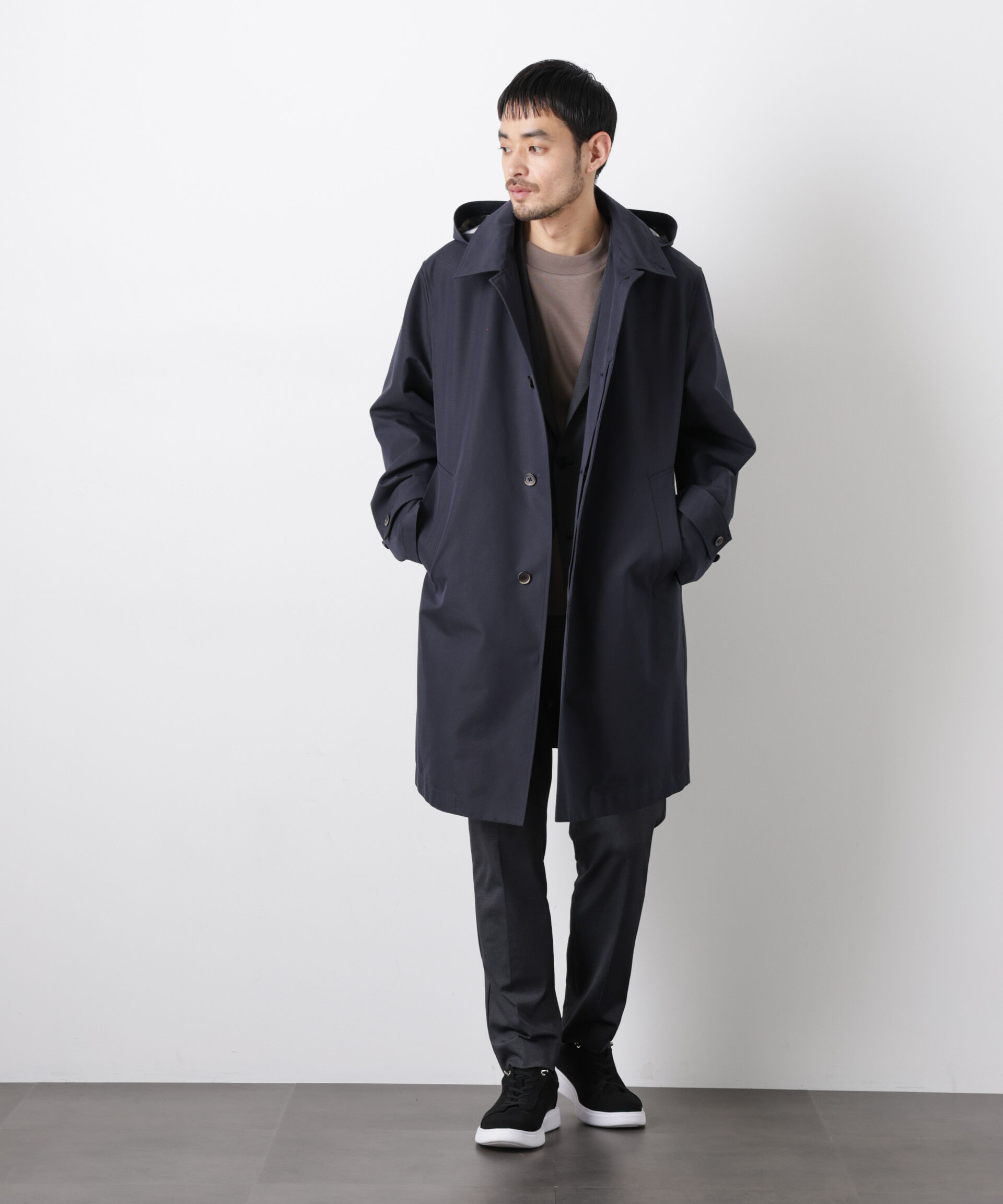 nano･universe「フーデッドステンカラーコート｢WARP PRINT｣ライニング」|その他|