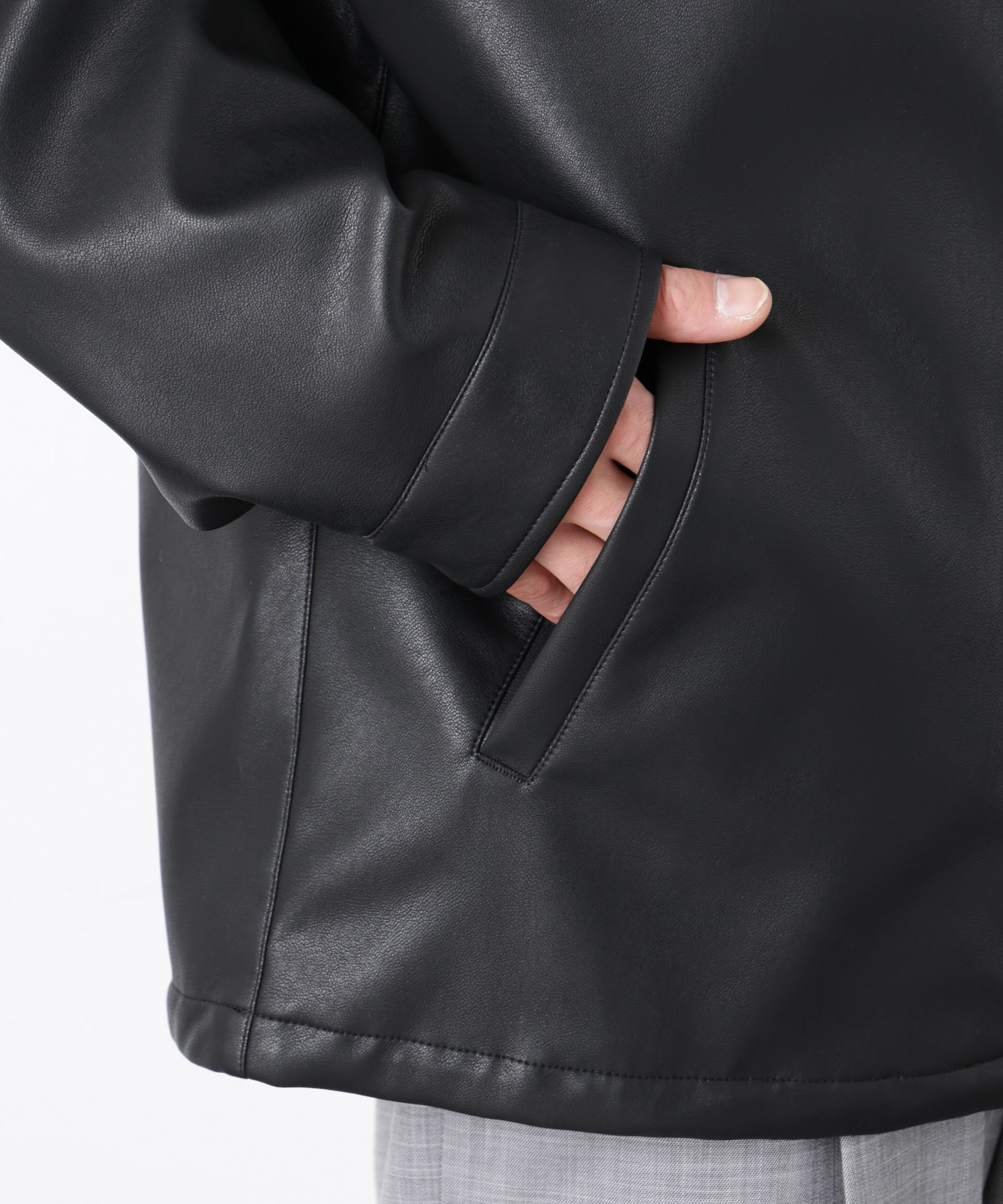 nano･universe「フェイクレザーリラックスコーチジャケット」|ブルゾン・スタジャン|