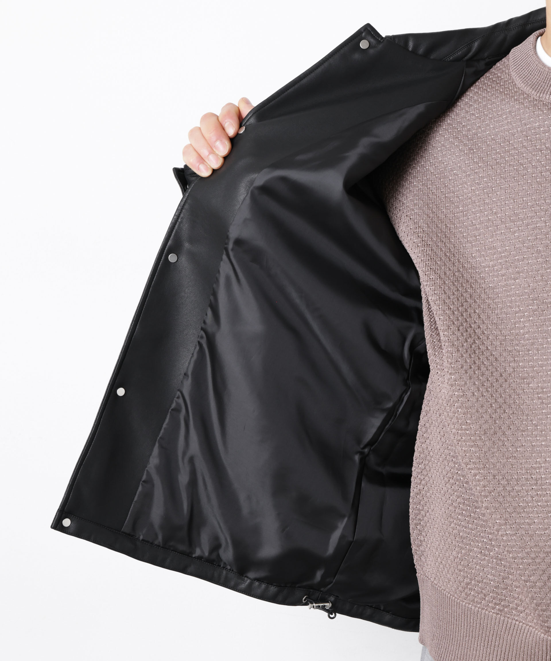 nano･universe「フェイクレザーリラックスコーチジャケット」|ブルゾン・スタジャン|