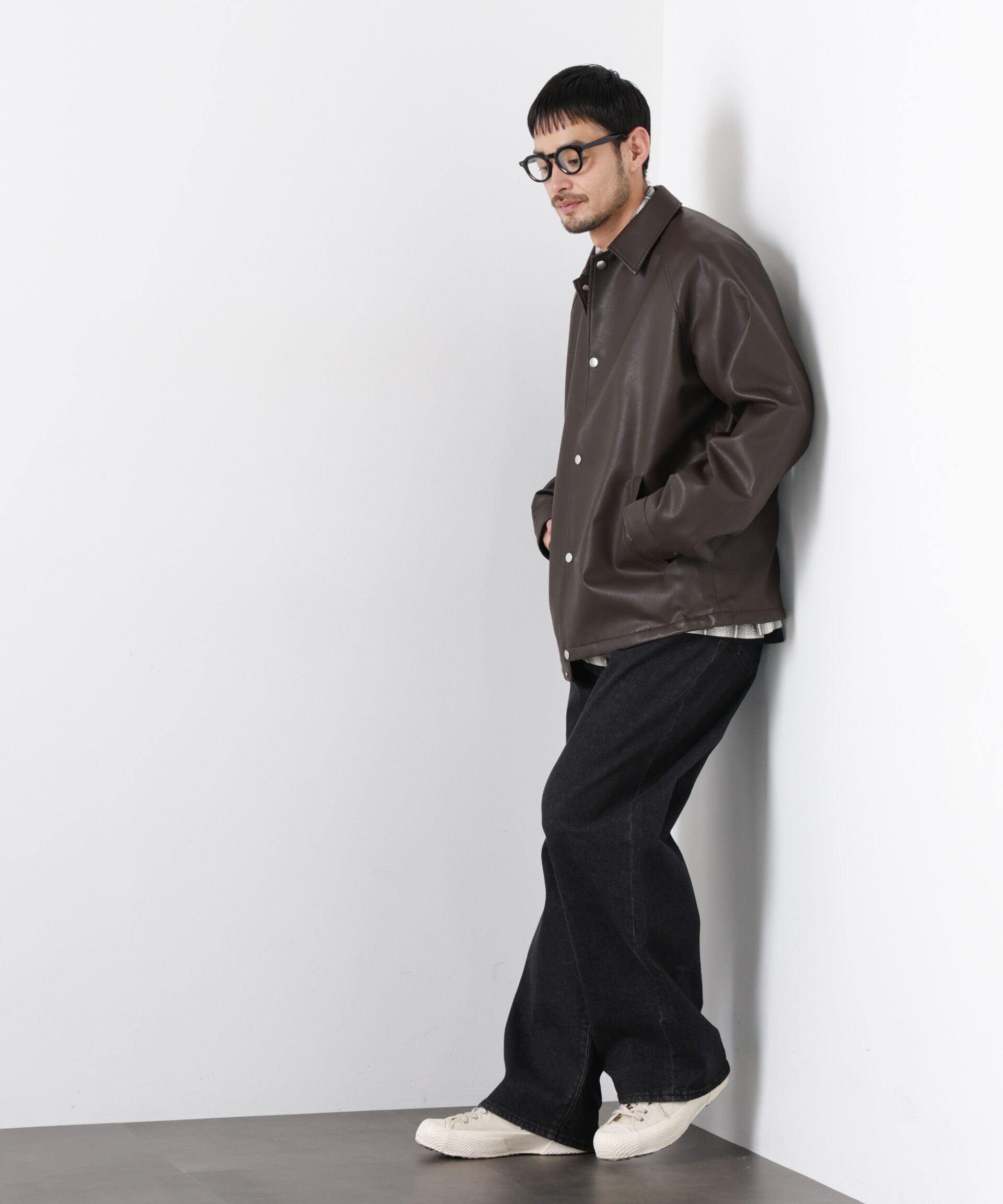 nano･universe「フェイクレザーリラックスコーチジャケット」|ブルゾン・スタジャン|