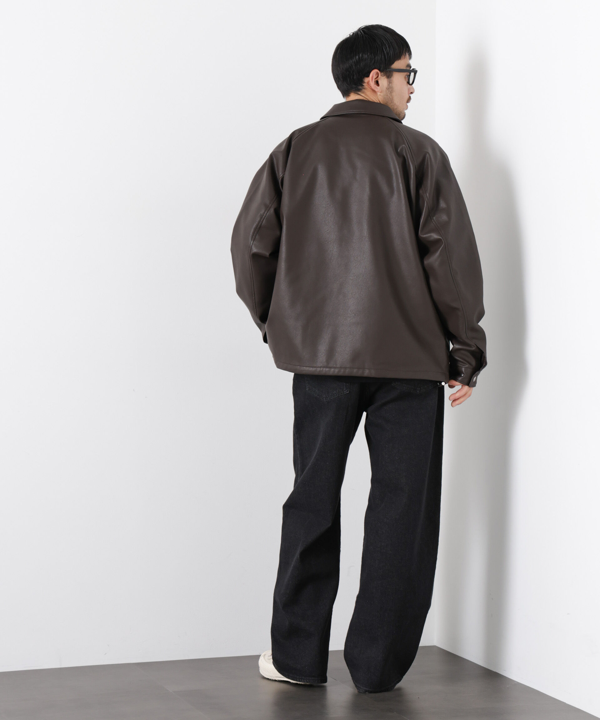nano･universe「フェイクレザーリラックスコーチジャケット」|ブルゾン・スタジャン|