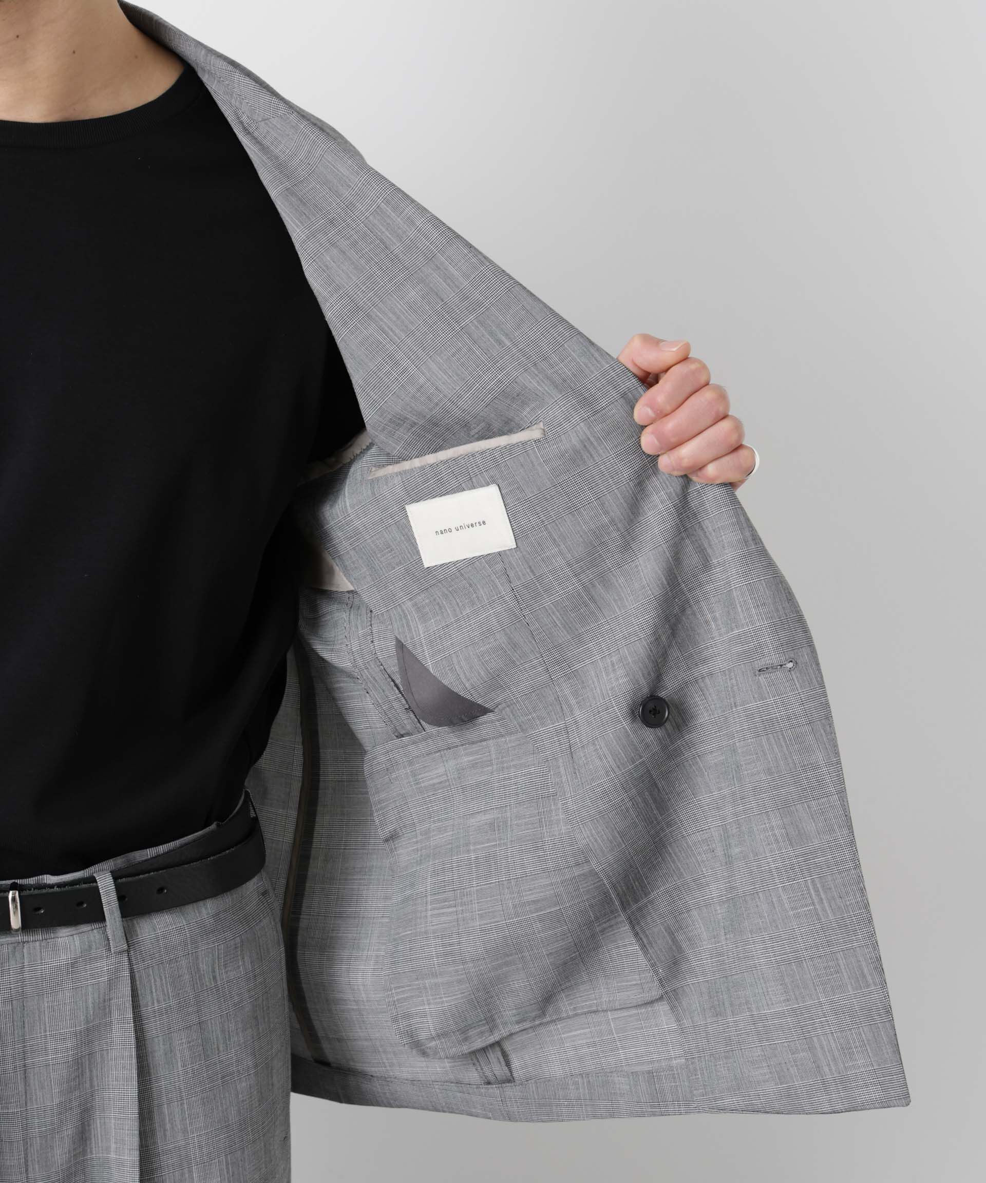nano･universe「グレンチェックダブルブレストジャケット（セットアップ可）」|テーラードジャケット|